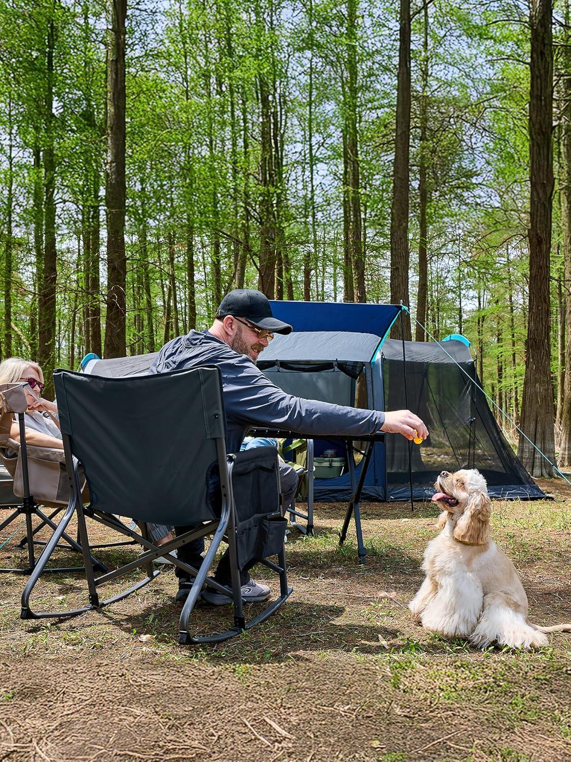 imageTIMBER RIDGE Aluminum Oversized Camping Chair Lightweight Portable Directors Chair with Side Table Detachable Side Pocket for Outdoor Camping Lawn Picnic Support 400lbs BlackBlue With Rocking