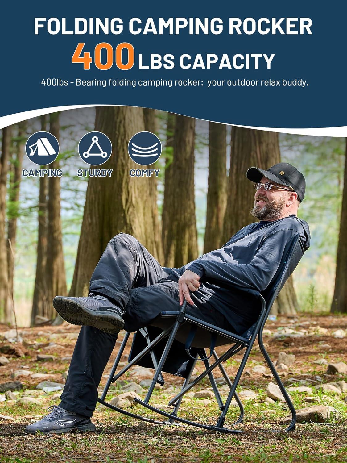imageTIMBER RIDGE Aluminum Oversized Camping Chair Lightweight Portable Directors Chair with Side Table Detachable Side Pocket for Outdoor Camping Lawn Picnic Support 400lbs BlackBlue With Rocking