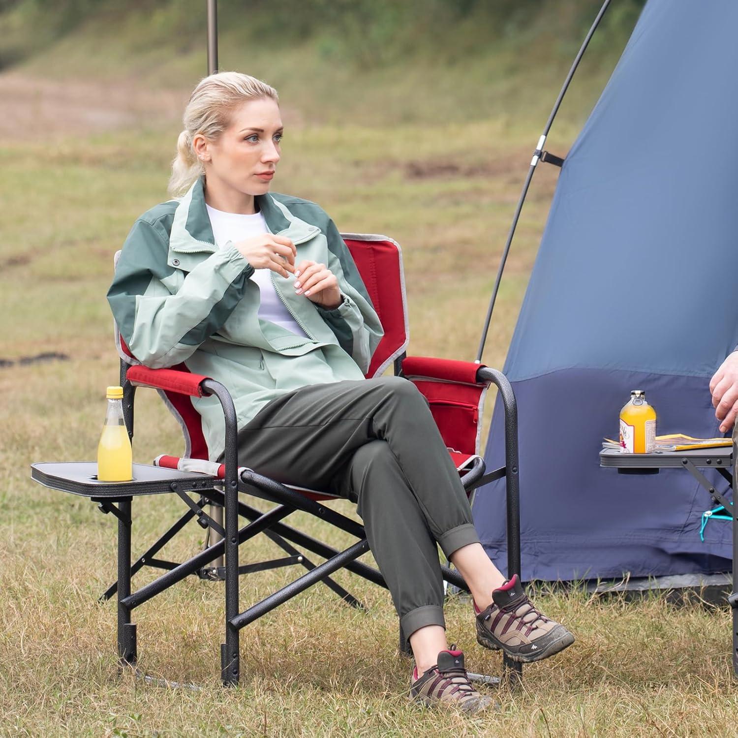 imageTIMBER RIDGE Aluminum Oversized Camping Chair Lightweight Portable Directors Chair with Side Table Detachable Side Pocket for Outdoor Camping Lawn Picnic Support 400lbs BlackRed2 Set