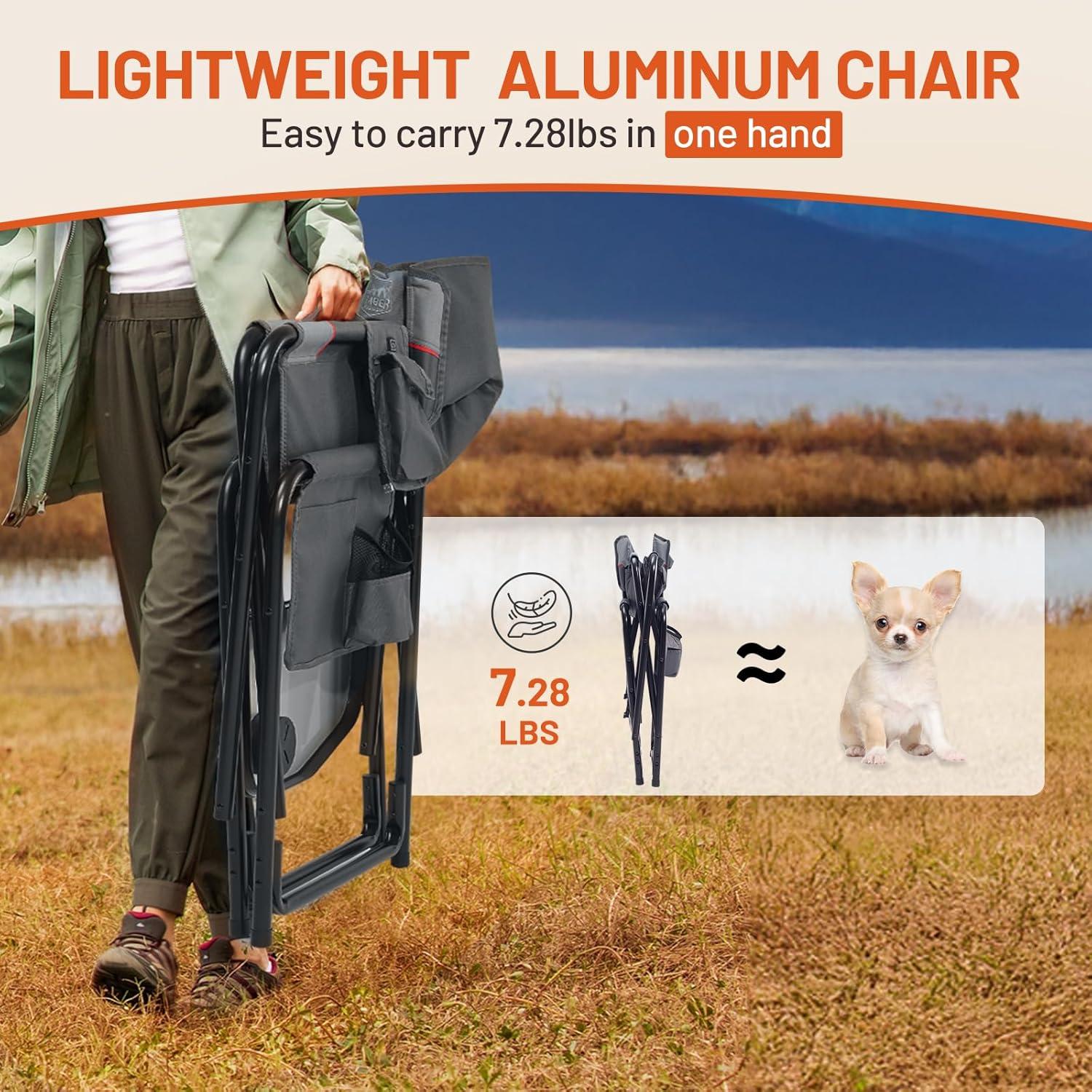 imageTIMBER RIDGE Aluminum Oversized Camping Chair Lightweight Portable Directors Chair with Side Table Detachable Side Pocket for Outdoor Camping Lawn Picnic Support 400lbs BlackGrey2 Set With Heating