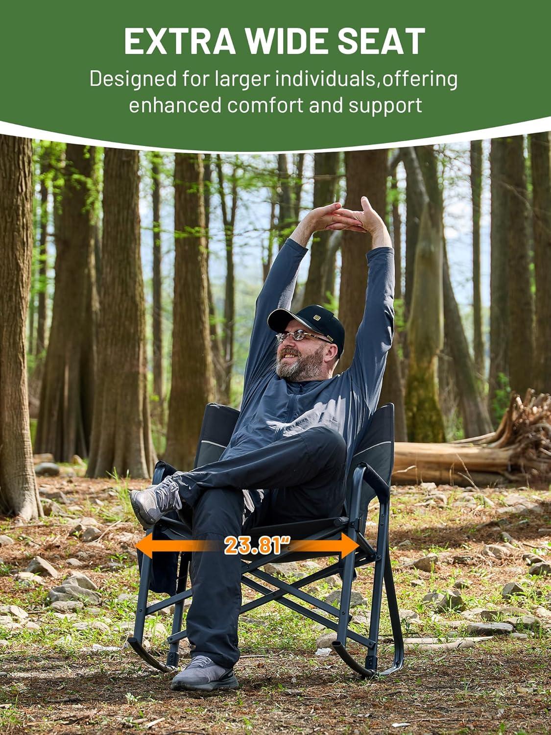 imageTIMBER RIDGE Aluminum Oversized Camping Chair Lightweight Portable Directors Chair with Side Table Detachable Side Pocket for Outdoor Camping Lawn Picnic Support 400lbs BlackGrey With Rocking