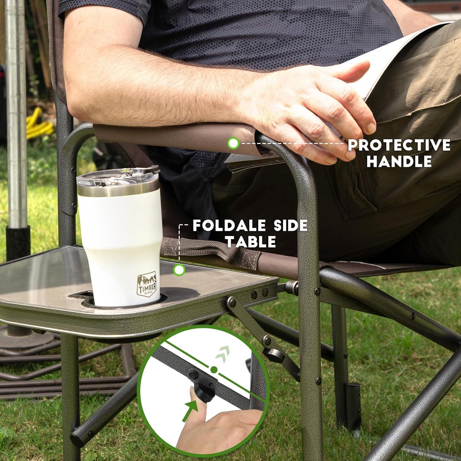 imageTIMBER RIDGE Aluminum Oversized Camping Chair Lightweight Portable Directors Chair with Side Table Detachable Side Pocket for Outdoor Camping Lawn Picnic Support 400lbs BlackTan2 Set