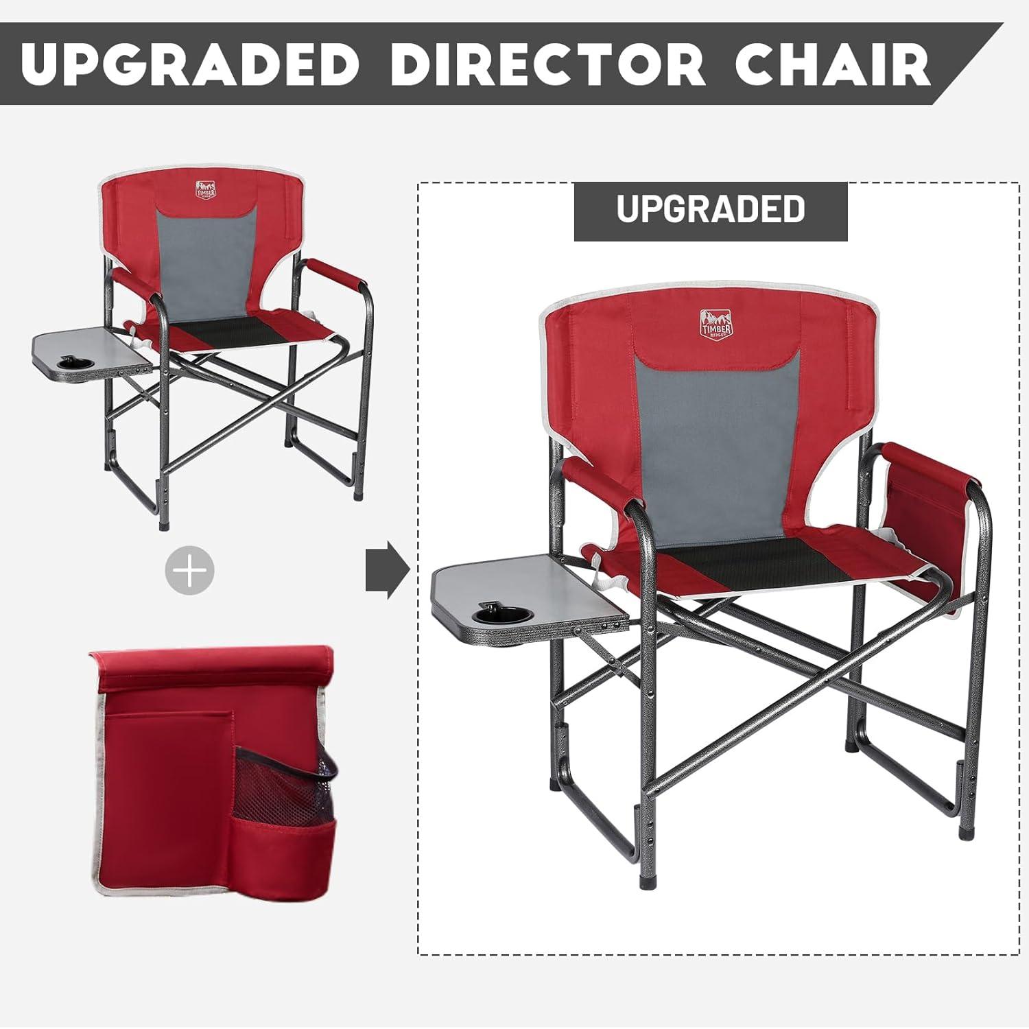 imageTIMBER RIDGE Aluminum Oversized Camping Chair Lightweight Portable Directors Chair with Side Table Detachable Side Pocket for Outdoor Camping Lawn Picnic Support 400lbs BlackRed2 Set