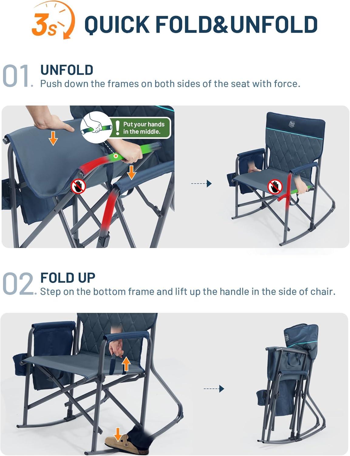 imageTIMBER RIDGE Aluminum Oversized Camping Chair Lightweight Portable Directors Chair with Side Table Detachable Side Pocket for Outdoor Camping Lawn Picnic Support 400lbs BlackBlue With Rocking