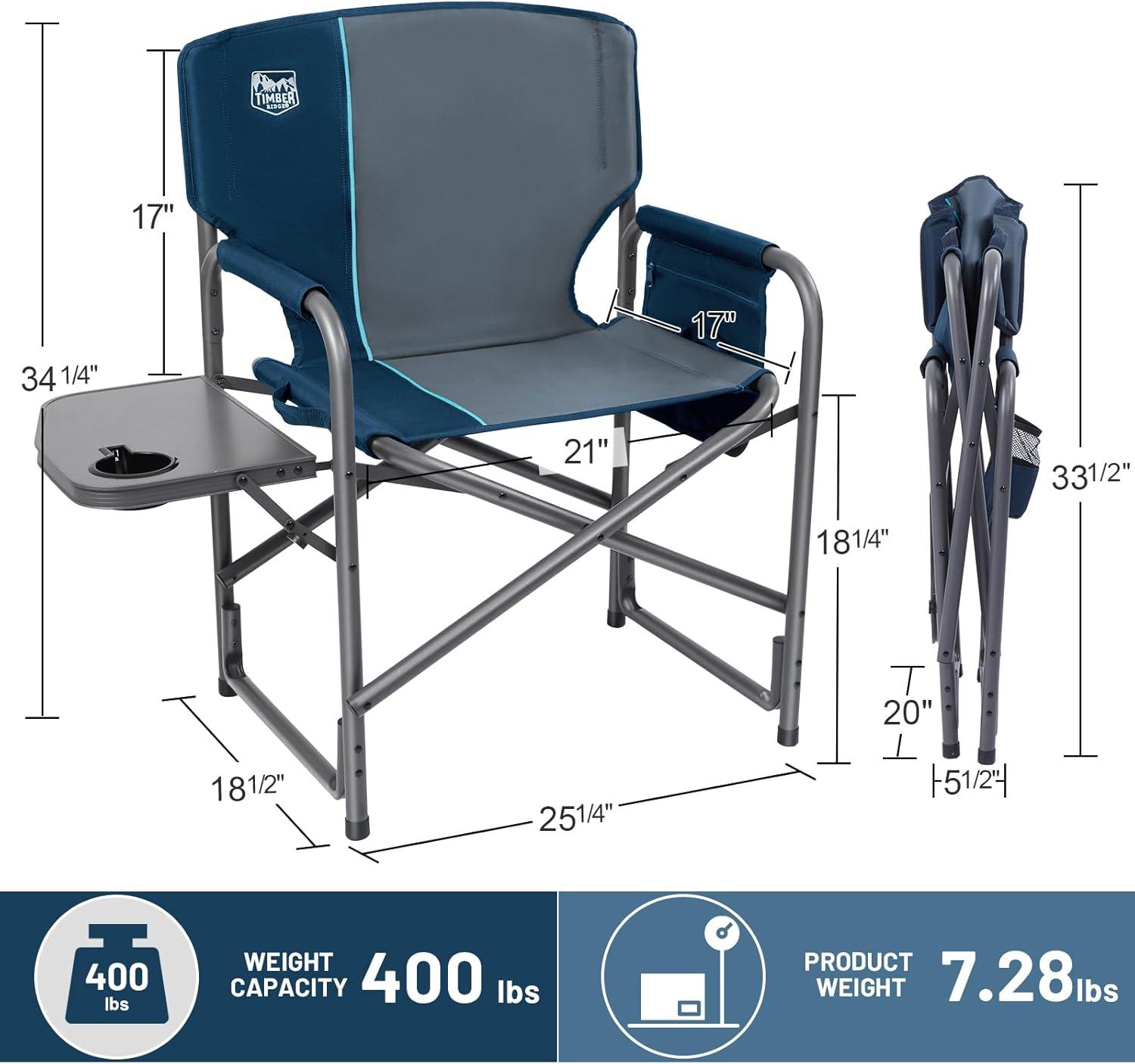 imageTIMBER RIDGE Aluminum Oversized Camping Chair Lightweight Portable Directors Chair with Side Table Detachable Side Pocket for Outdoor Camping Lawn Picnic Support 400lbs BlackBlue