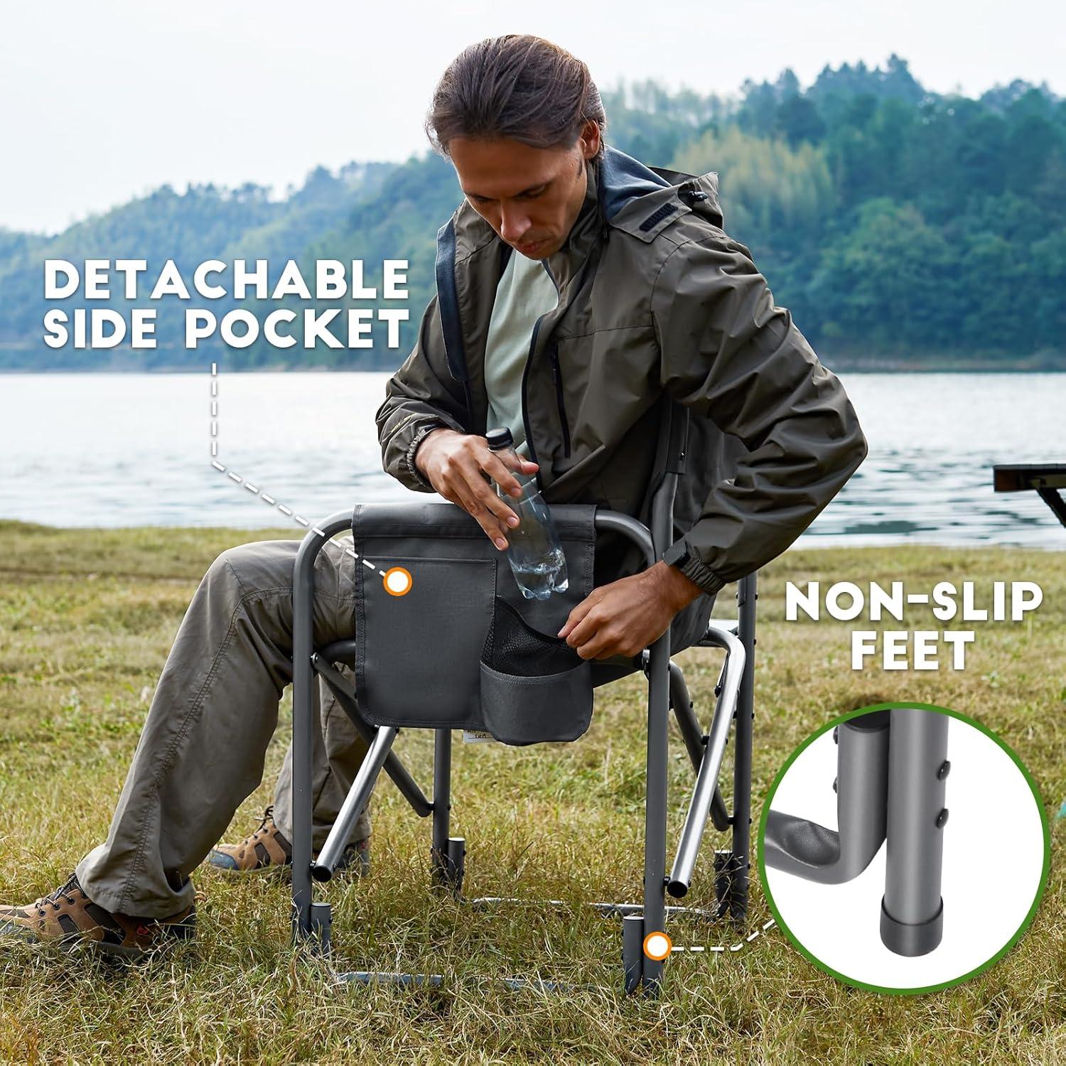 imageTIMBER RIDGE Aluminum Oversized Camping Chair Lightweight Portable Directors Chair with Side Table Detachable Side Pocket for Outdoor Camping Lawn Picnic Support 400lbs BlackGrey