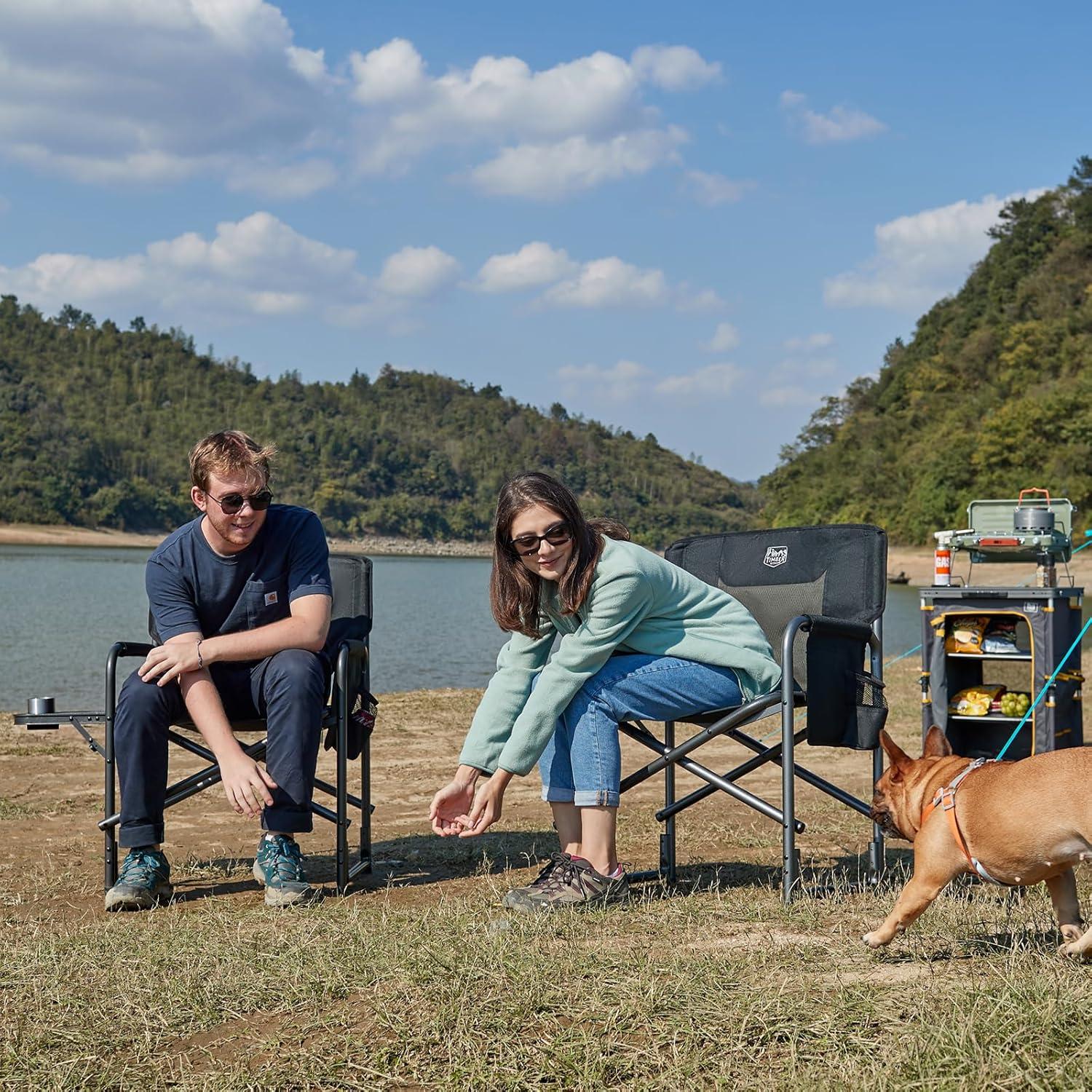 imageTIMBER RIDGE Aluminum Oversized Camping Chair Lightweight Portable Directors Chair with Side Table Detachable Side Pocket for Outdoor Camping Lawn Picnic Support 400lbs BlackBlack Brown2 Set