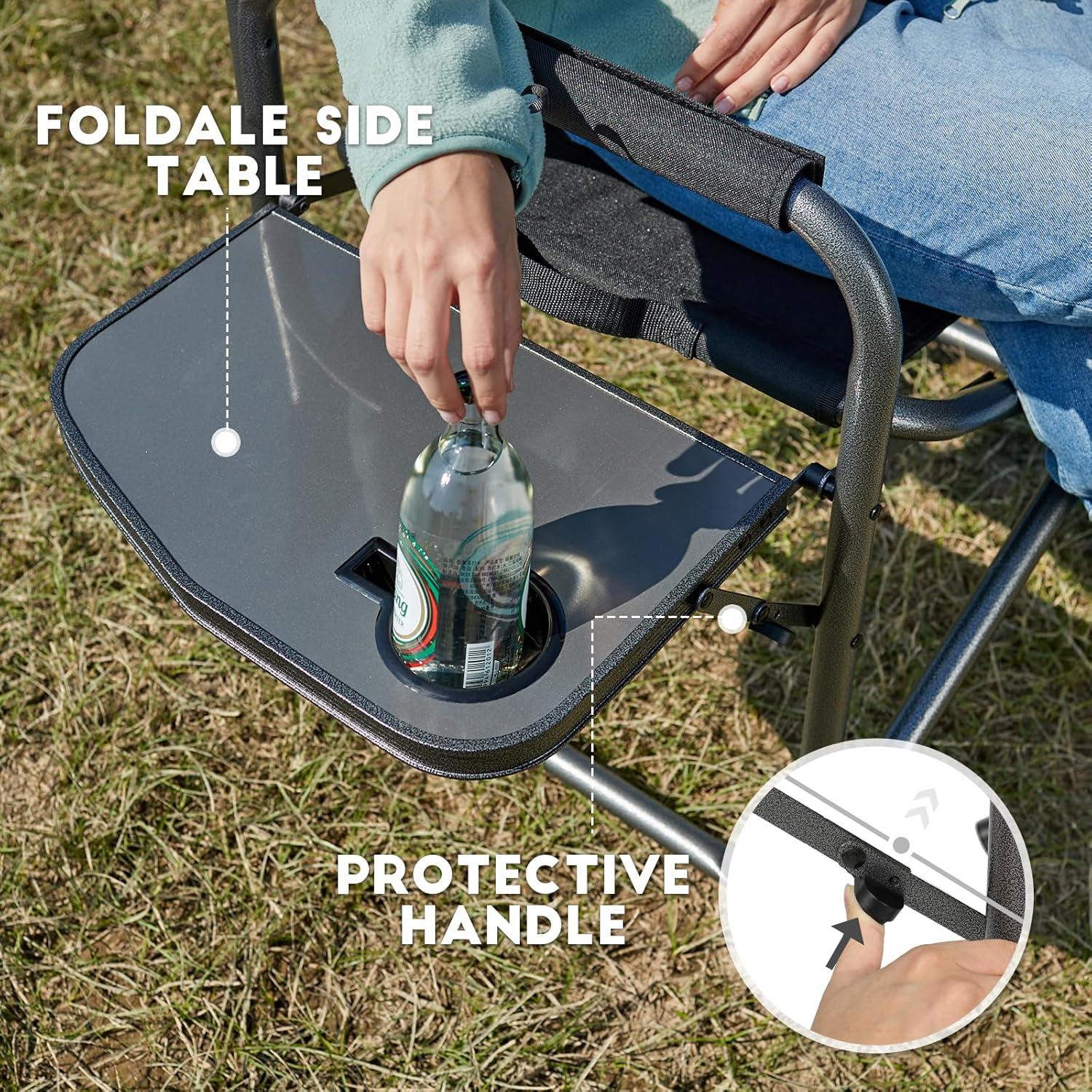 imageTIMBER RIDGE Aluminum Oversized Camping Chair Lightweight Portable Directors Chair with Side Table Detachable Side Pocket for Outdoor Camping Lawn Picnic Support 400lbs BlackBlack