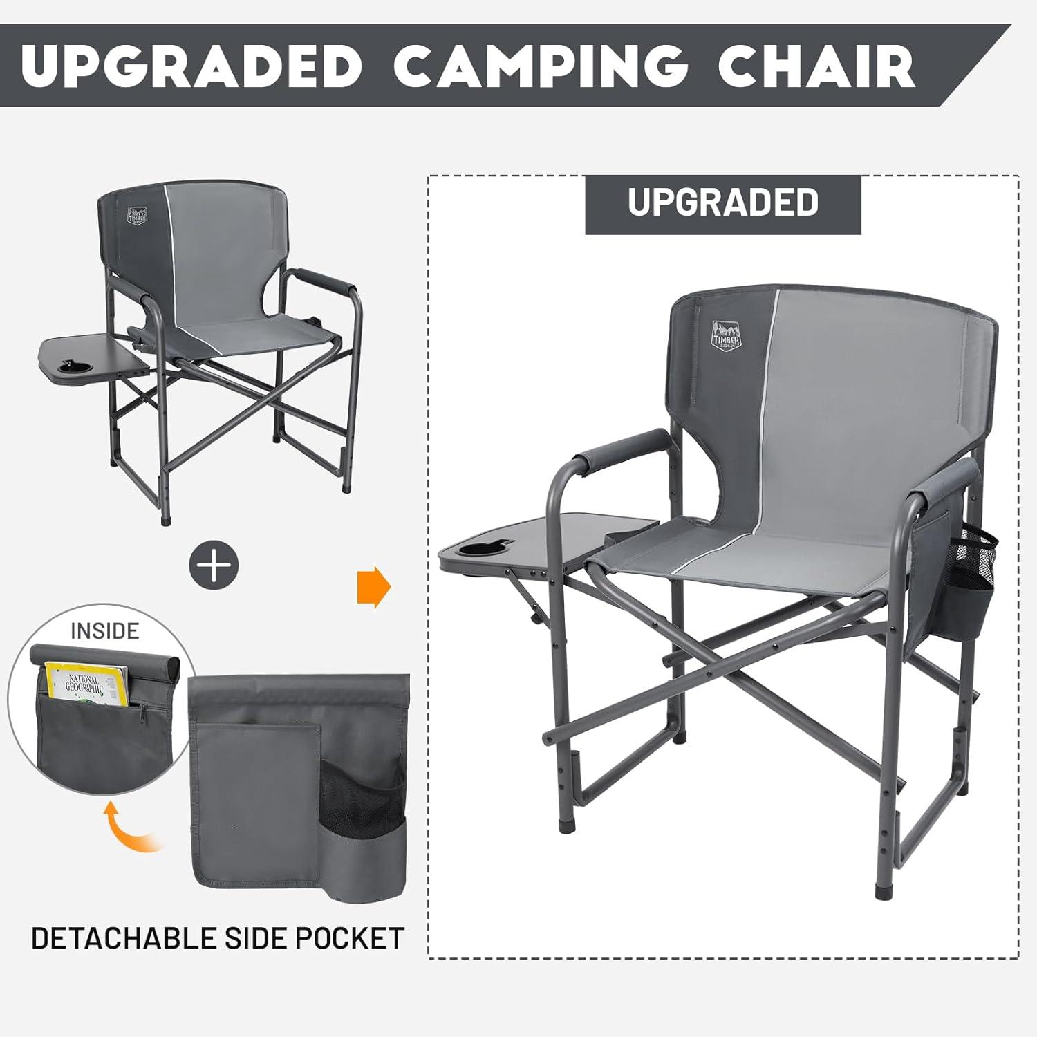 imageTIMBER RIDGE Aluminum Oversized Camping Chair Lightweight Portable Directors Chair with Side Table Detachable Side Pocket for Outdoor Camping Lawn Picnic Support 400lbs BlackGrey2 Set