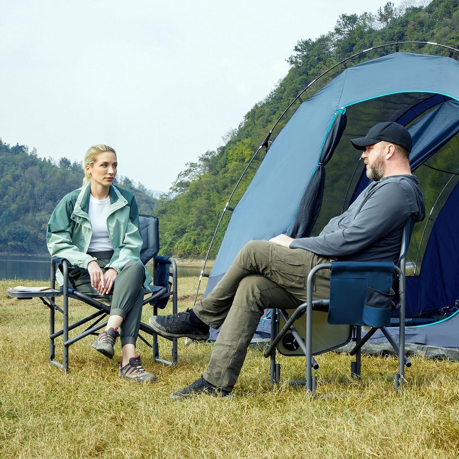 imageTIMBER RIDGE Aluminum Oversized Camping Chair Lightweight Portable Directors Chair with Side Table Detachable Side Pocket for Outdoor Camping Lawn Picnic Support 400lbs BlackBlue