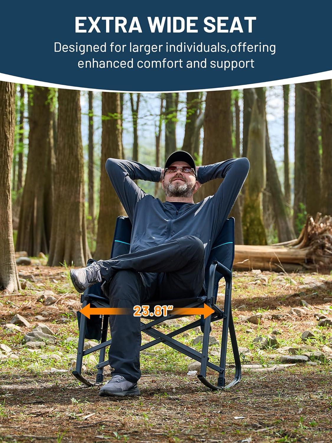imageTIMBER RIDGE Aluminum Oversized Camping Chair Lightweight Portable Directors Chair with Side Table Detachable Side Pocket for Outdoor Camping Lawn Picnic Support 400lbs BlackBlue With Rocking