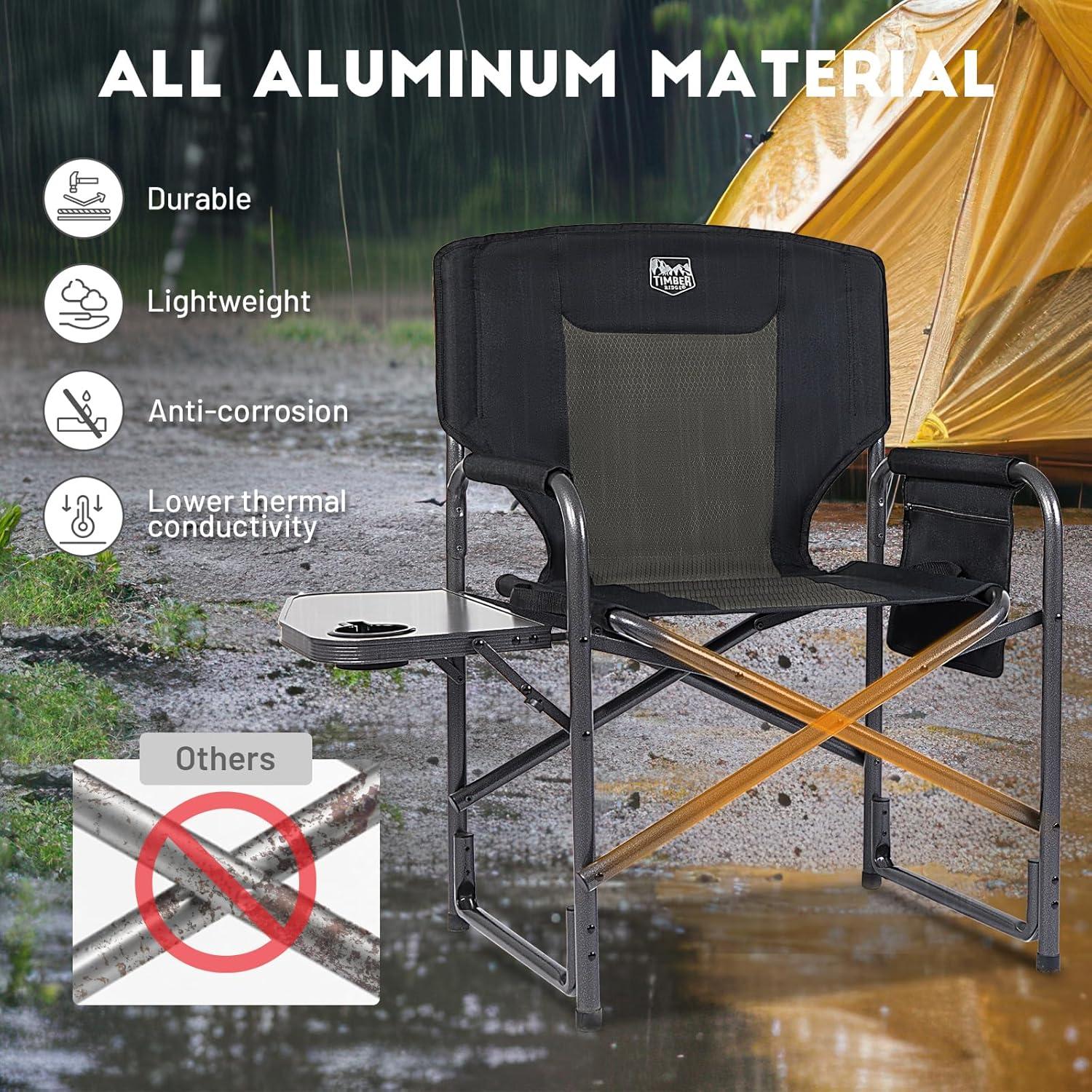 imageTIMBER RIDGE Aluminum Oversized Camping Chair Lightweight Portable Directors Chair with Side Table Detachable Side Pocket for Outdoor Camping Lawn Picnic Support 400lbs BlackBlack