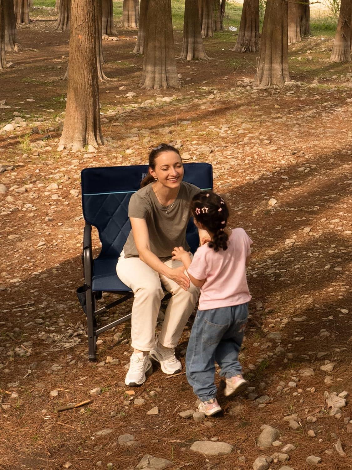 imageTIMBER RIDGE Aluminum Oversized Camping Chair Lightweight Portable Directors Chair with Side Table Detachable Side Pocket for Outdoor Camping Lawn Picnic Support 400lbs BlackBlue With Rocking
