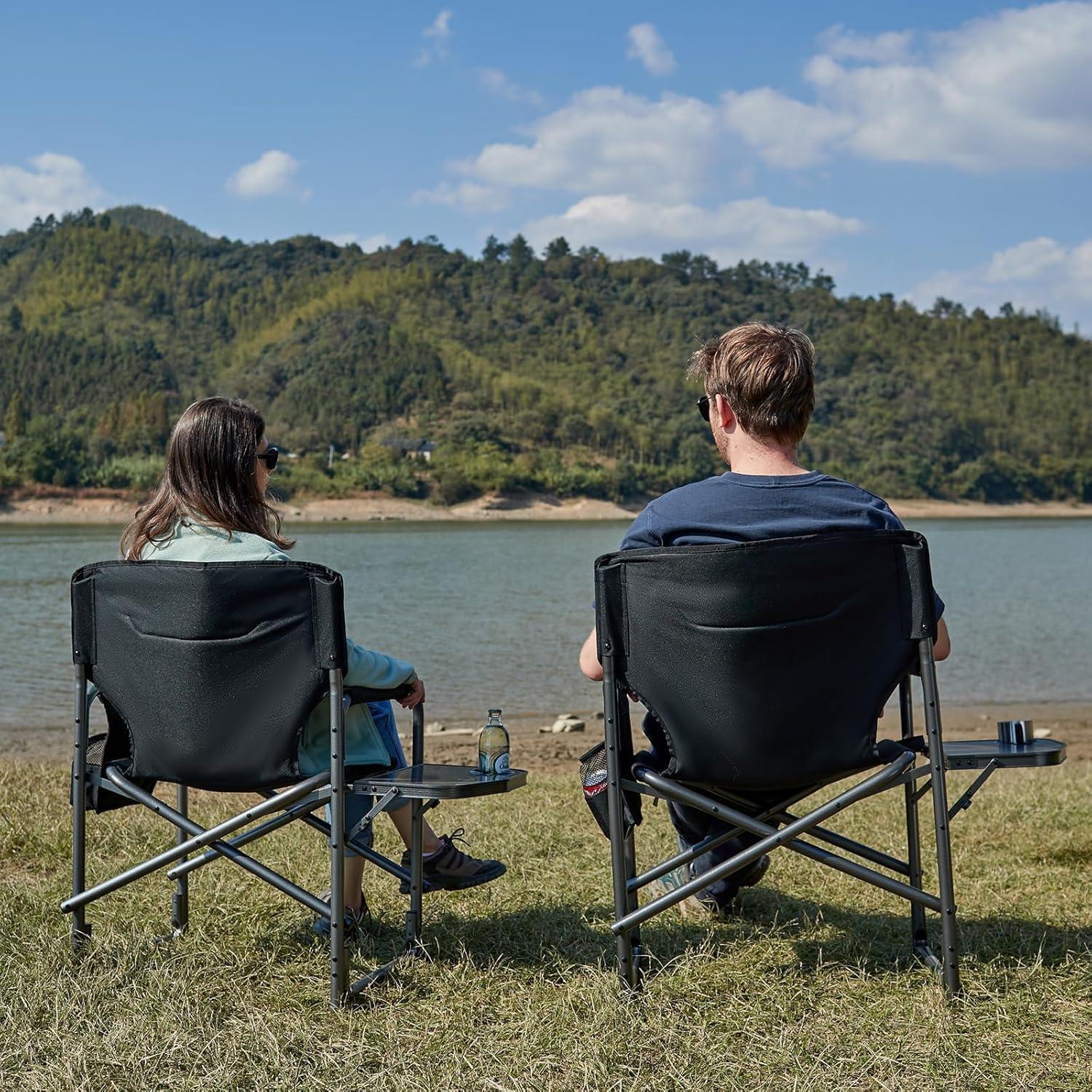imageTIMBER RIDGE Aluminum Oversized Camping Chair Lightweight Portable Directors Chair with Side Table Detachable Side Pocket for Outdoor Camping Lawn Picnic Support 400lbs BlackBlack