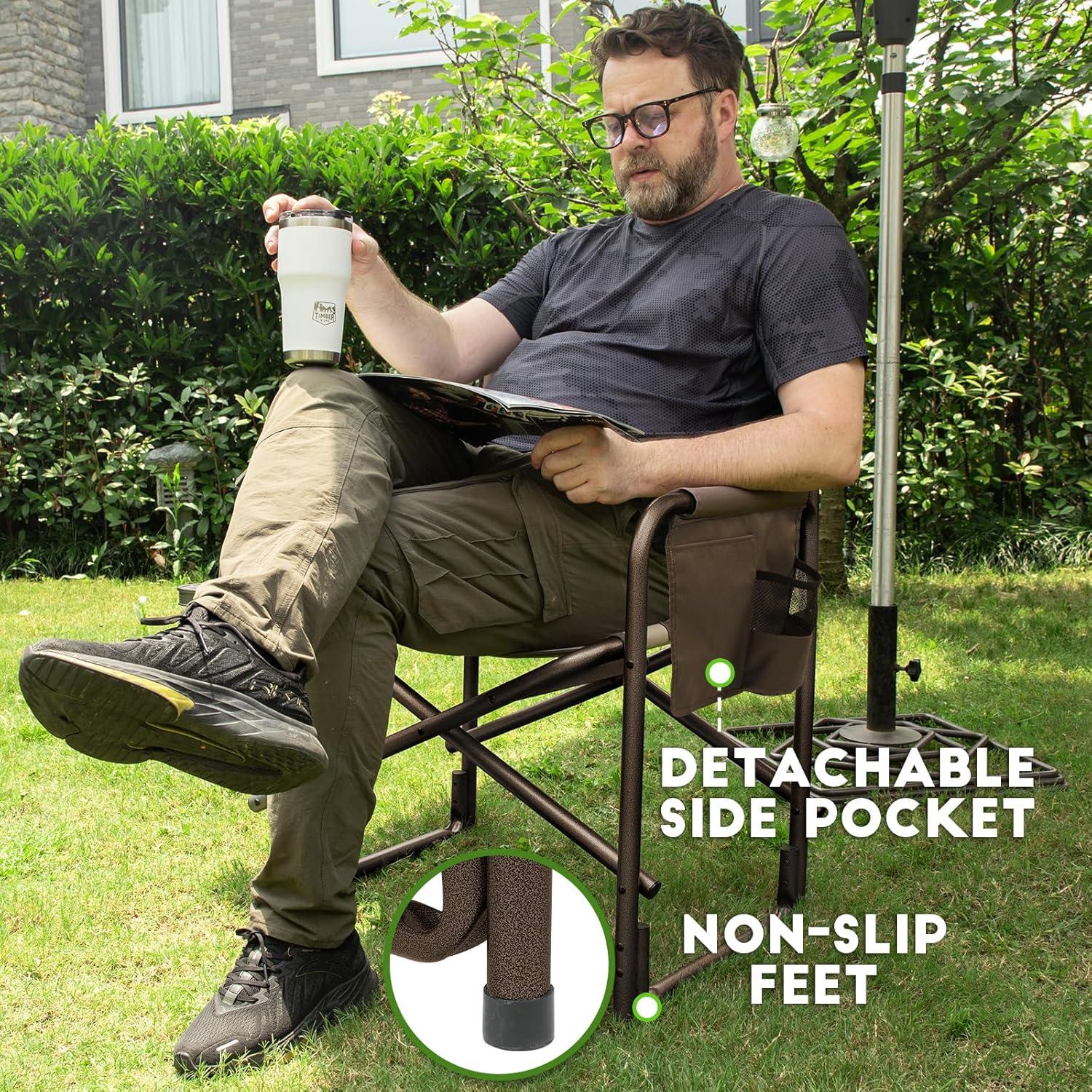 imageTIMBER RIDGE Aluminum Oversized Camping Chair Lightweight Portable Directors Chair with Side Table Detachable Side Pocket for Outdoor Camping Lawn Picnic Support 400lbs BlackTan