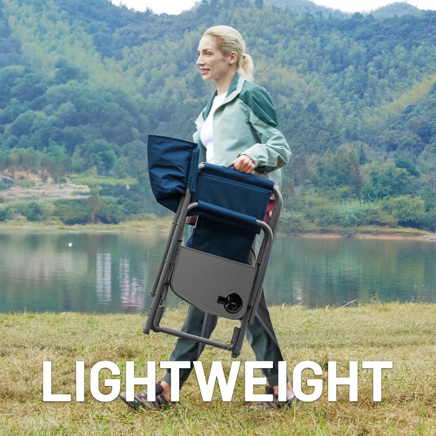 imageTIMBER RIDGE Aluminum Oversized Camping Chair Lightweight Portable Directors Chair with Side Table Detachable Side Pocket for Outdoor Camping Lawn Picnic Support 400lbs BlackBlue2 Set