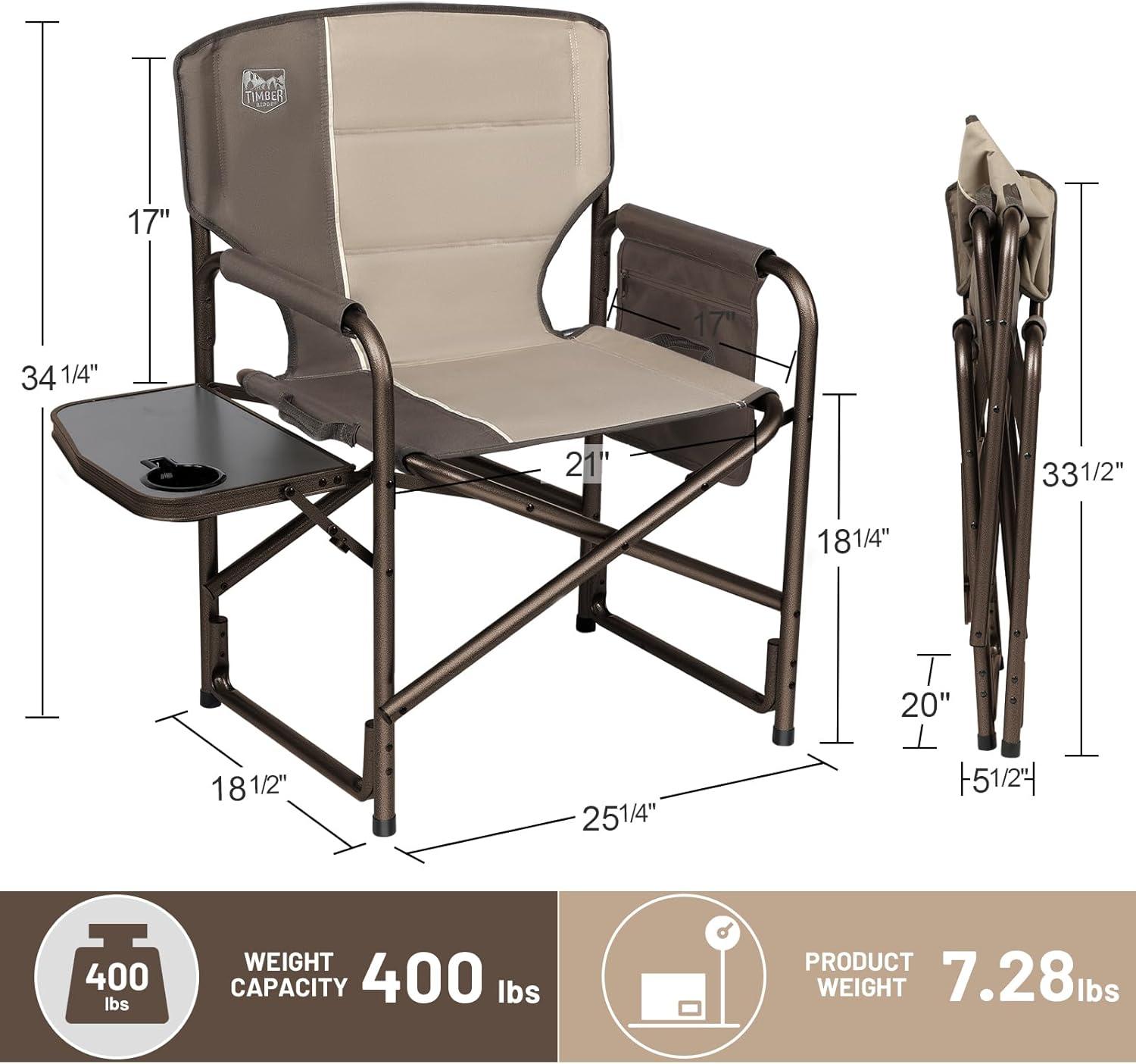 imageTIMBER RIDGE Aluminum Oversized Camping Chair Lightweight Portable Directors Chair with Side Table Detachable Side Pocket for Outdoor Camping Lawn Picnic Support 400lbs BlackTan