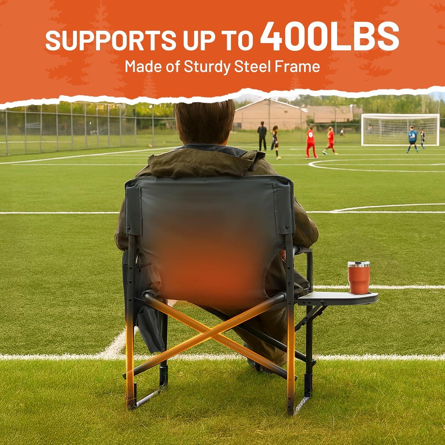imageTIMBER RIDGE Aluminum Oversized Camping Chair Lightweight Portable Directors Chair with Side Table Detachable Side Pocket for Outdoor Camping Lawn Picnic Support 400lbs BlackGrey With Heating
