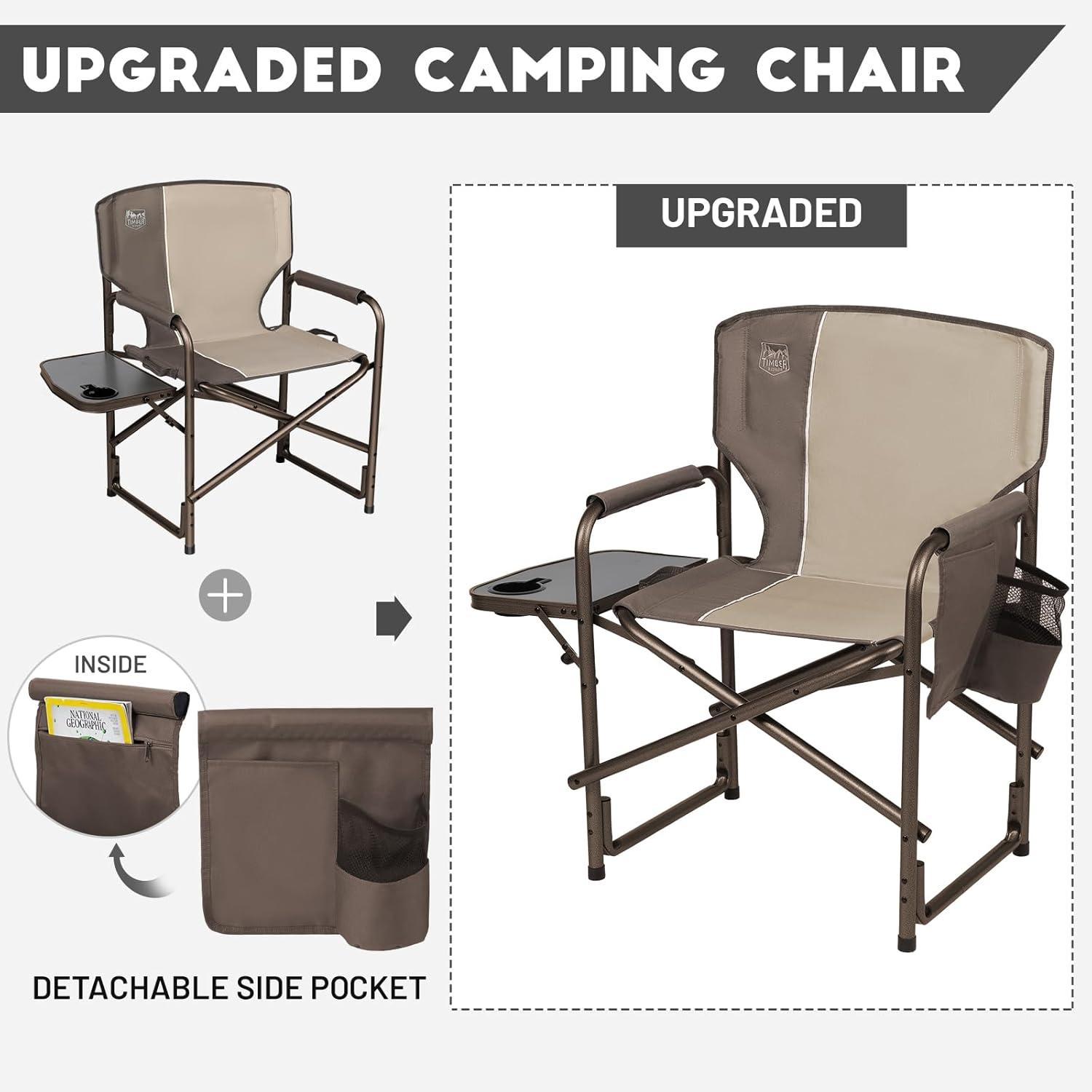 imageTIMBER RIDGE Aluminum Oversized Camping Chair Lightweight Portable Directors Chair with Side Table Detachable Side Pocket for Outdoor Camping Lawn Picnic Support 400lbs BlackTan2 Set