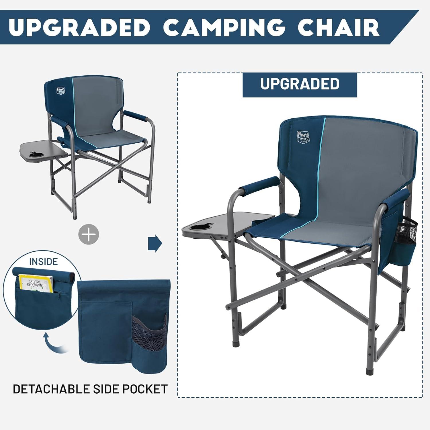 imageTIMBER RIDGE Aluminum Oversized Camping Chair Lightweight Portable Directors Chair with Side Table Detachable Side Pocket for Outdoor Camping Lawn Picnic Support 400lbs BlackBlue2 Set