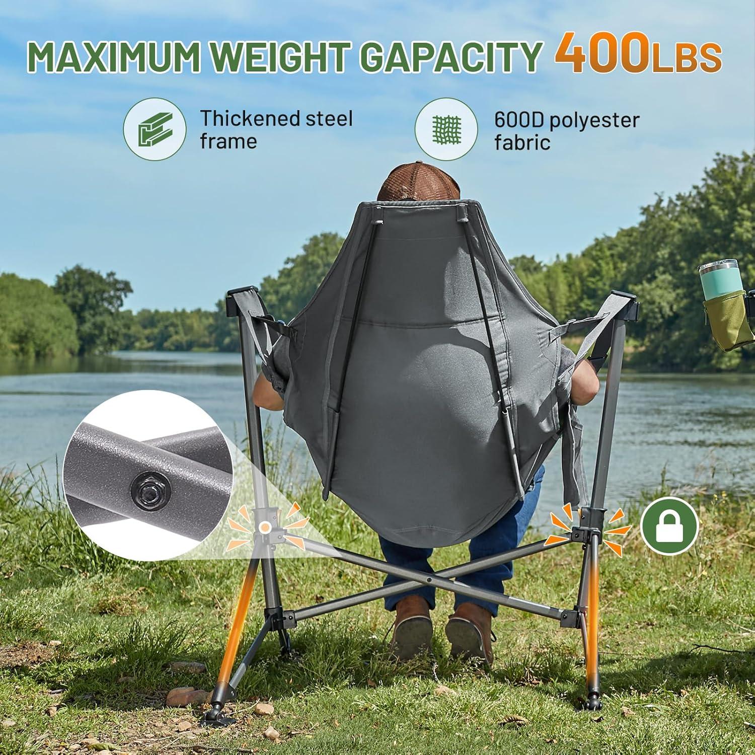 imageTIMBER RIDGE Hammock Camping Chair Oversized Swinging Chair with Adjustable Back and Seat Height Portable Folding Rocking Camping Chair for Outdoor Lawn Backyard and Patio Supports 400lbsGrey2 Pack