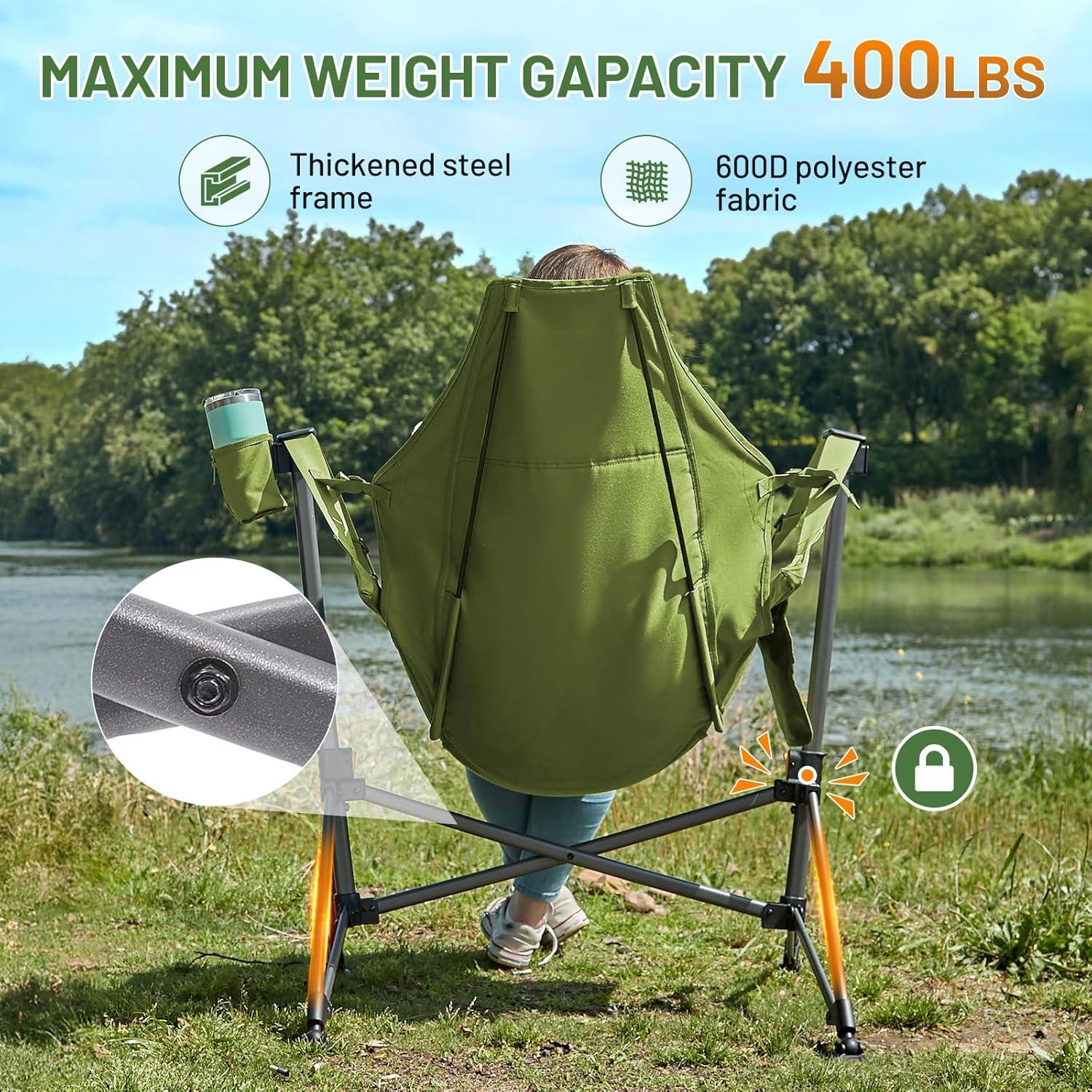 imageTIMBER RIDGE Hammock Camping Chair Oversized Swinging Chair with Adjustable Back and Seat Height Portable Folding Rocking Camping Chair for Outdoor Lawn Backyard and Patio Supports 400lbsGreen