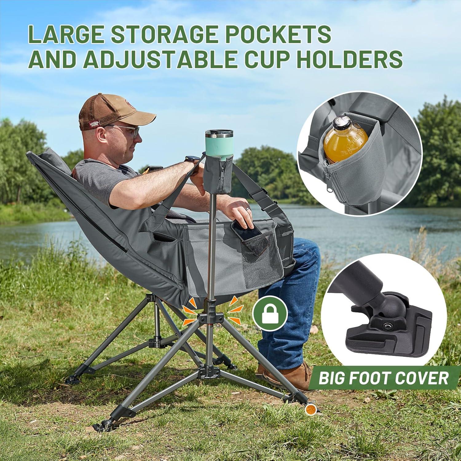 imageTIMBER RIDGE Hammock Camping Chair Oversized Swinging Chair with Adjustable Back and Seat Height Portable Folding Rocking Camping Chair for Outdoor Lawn Backyard and Patio Supports 400lbsGrey2 Pack