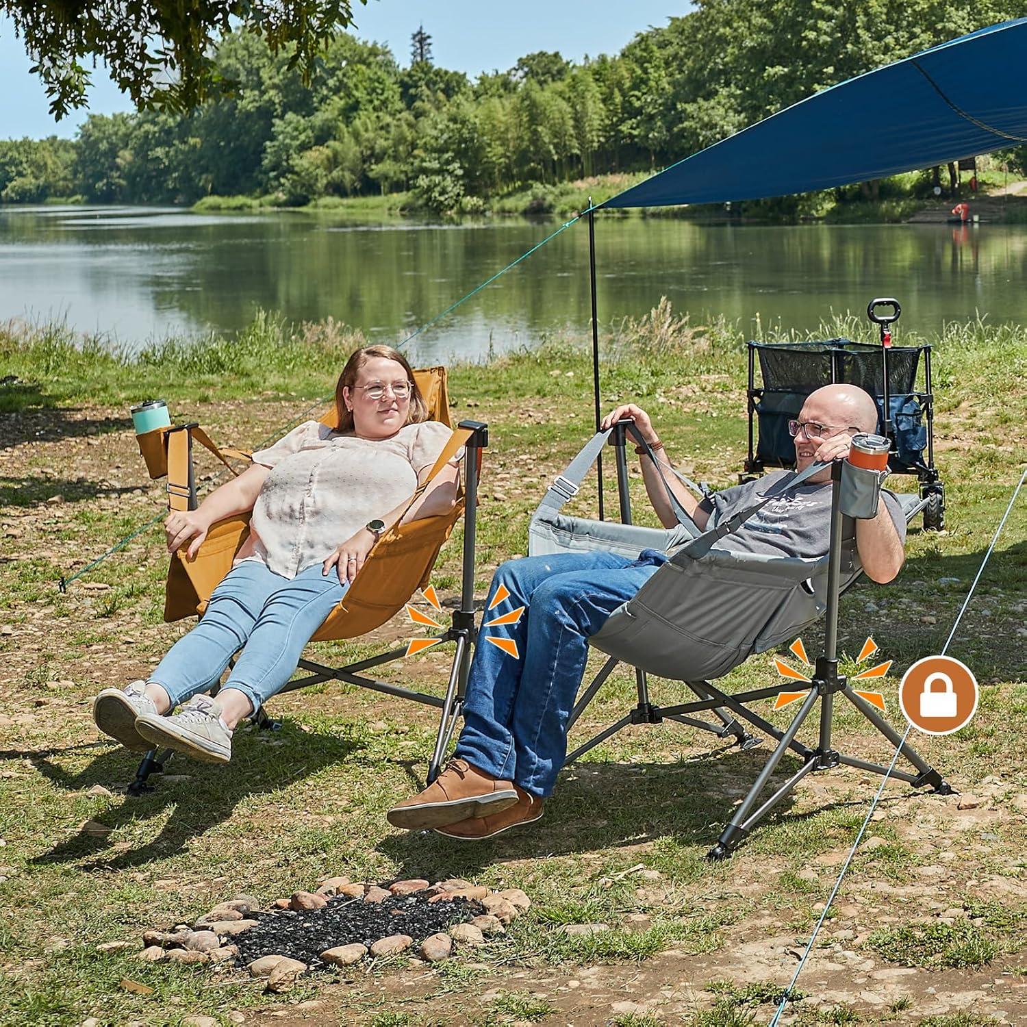 imageTIMBER RIDGE Hammock Camping Chair Oversized Swinging Chair with Adjustable Back and Seat Height Portable Folding Rocking Camping Chair for Outdoor Lawn Backyard and Patio Supports 400lbsOrange