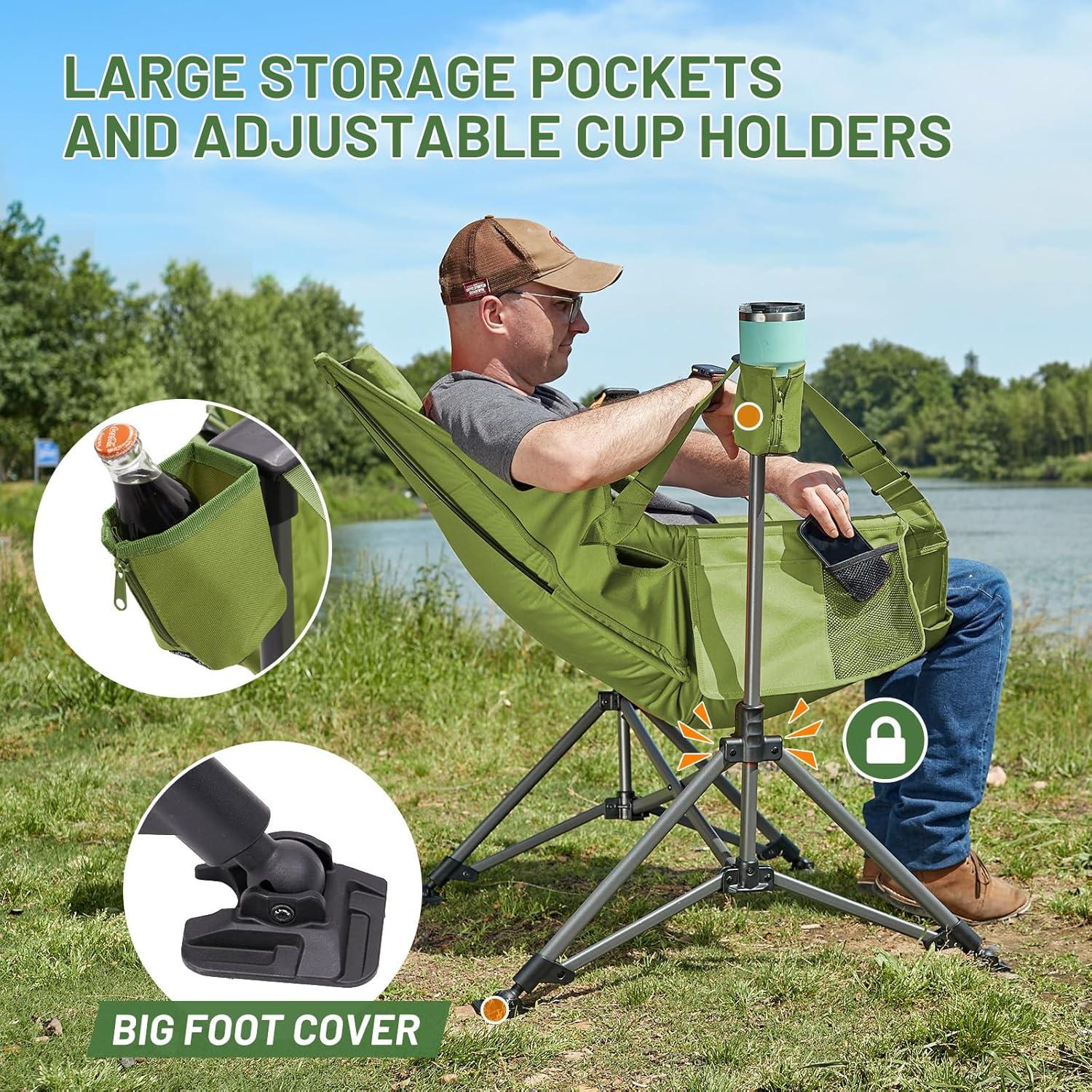 imageTIMBER RIDGE Hammock Camping Chair Oversized Swinging Chair with Adjustable Back and Seat Height Portable Folding Rocking Camping Chair for Outdoor Lawn Backyard and Patio Supports 400lbsGreen2 Pack