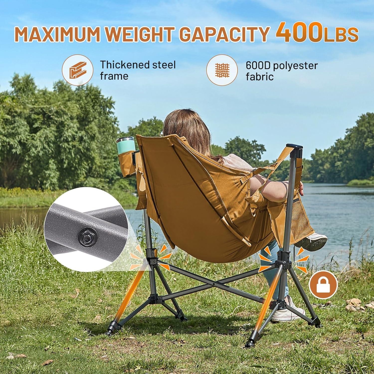imageTIMBER RIDGE Hammock Camping Chair Oversized Swinging Chair with Adjustable Back and Seat Height Portable Folding Rocking Camping Chair for Outdoor Lawn Backyard and Patio Supports 400lbsOrange