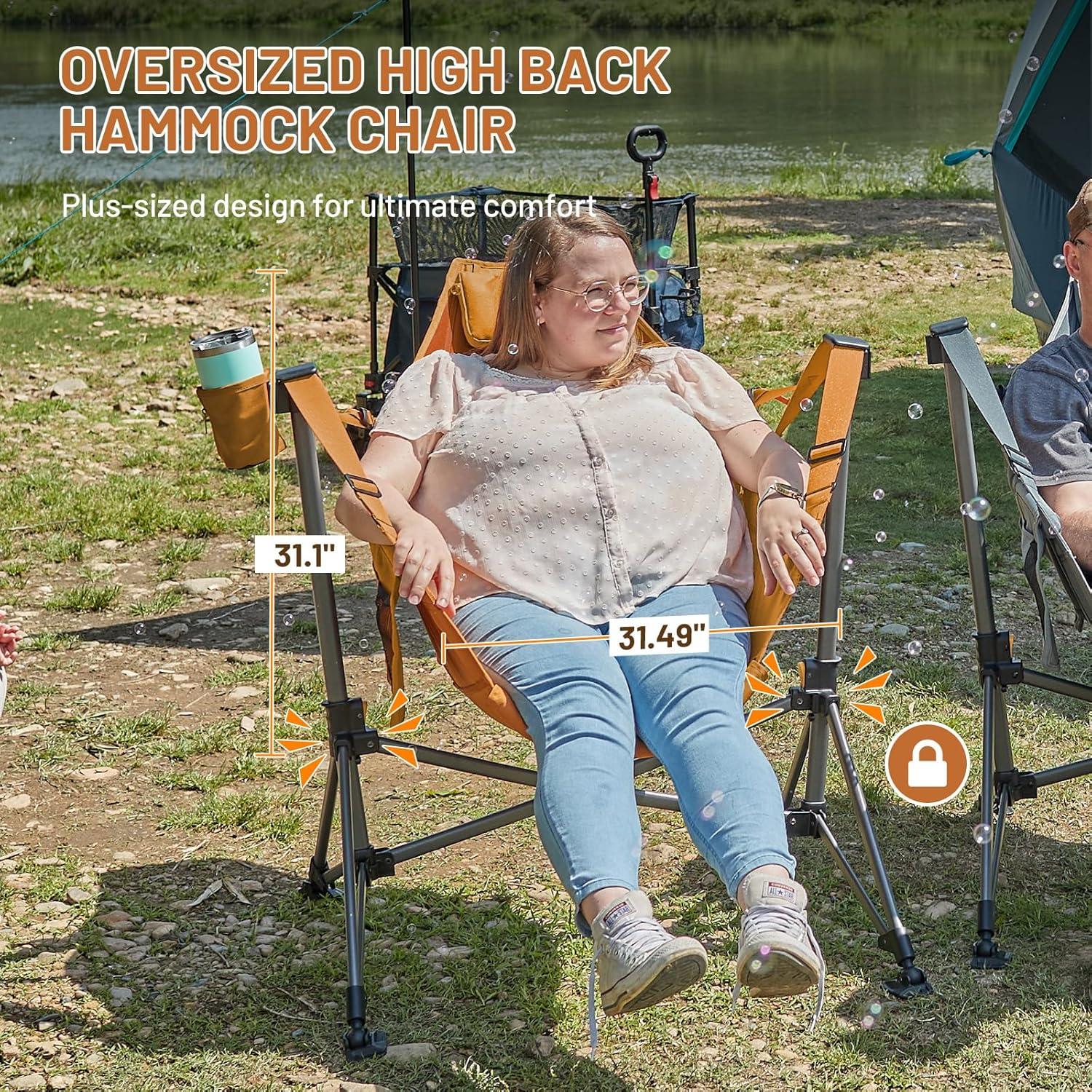 imageTIMBER RIDGE Hammock Camping Chair Oversized Swinging Chair with Adjustable Back and Seat Height Portable Folding Rocking Camping Chair for Outdoor Lawn Backyard and Patio Supports 400lbsOrange