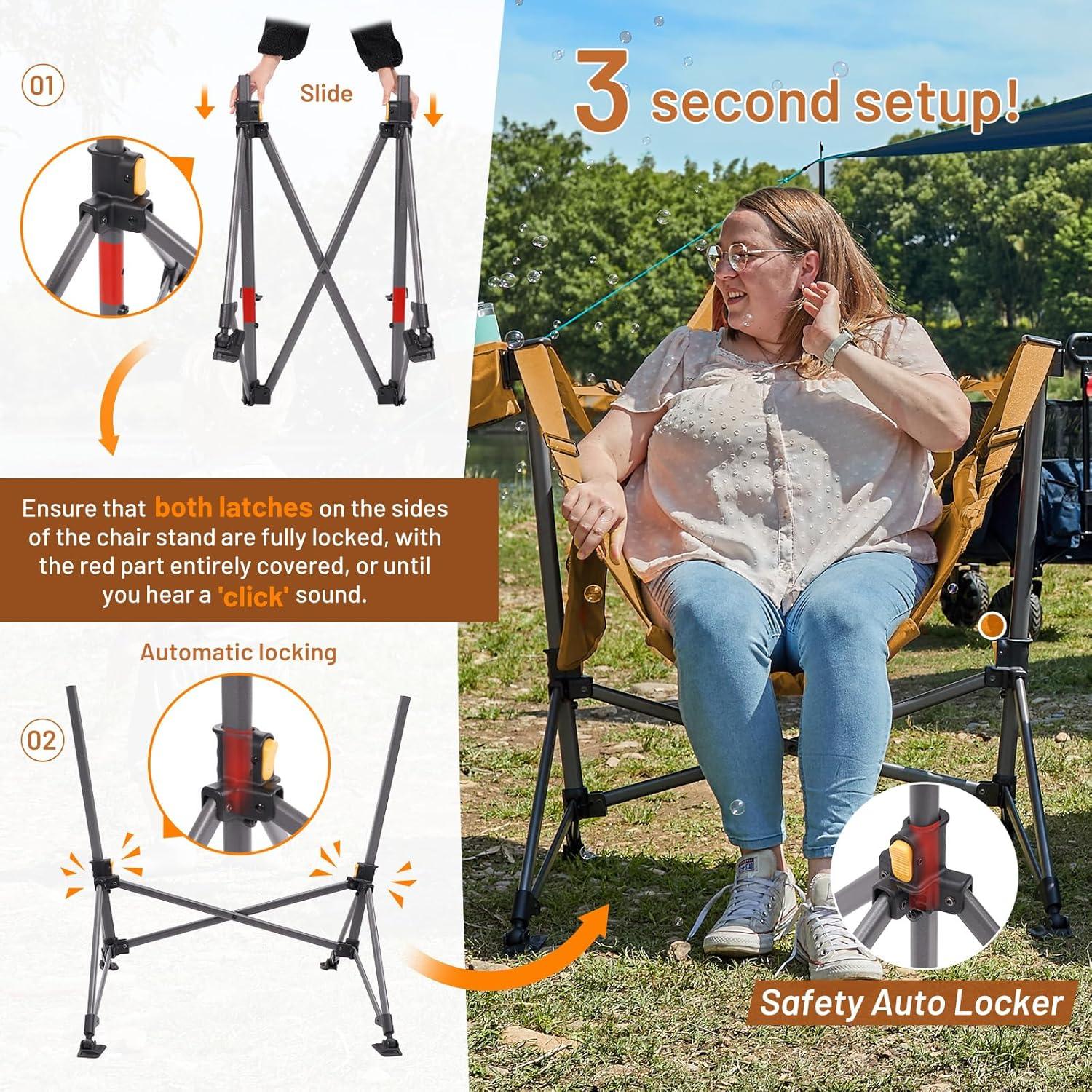imageTIMBER RIDGE Hammock Camping Chair Oversized Swinging Chair with Adjustable Back and Seat Height Portable Folding Rocking Camping Chair for Outdoor Lawn Backyard and Patio Supports 400lbsOrange