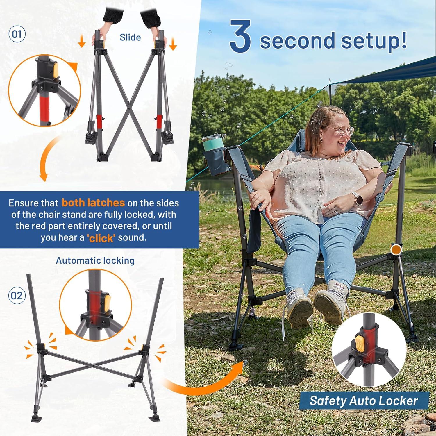 imageTIMBER RIDGE Hammock Camping Chair Oversized Swinging Chair with Adjustable Back and Seat Height Portable Folding Rocking Camping Chair for Outdoor Lawn Backyard and Patio Supports 400lbsBlue2 Pack