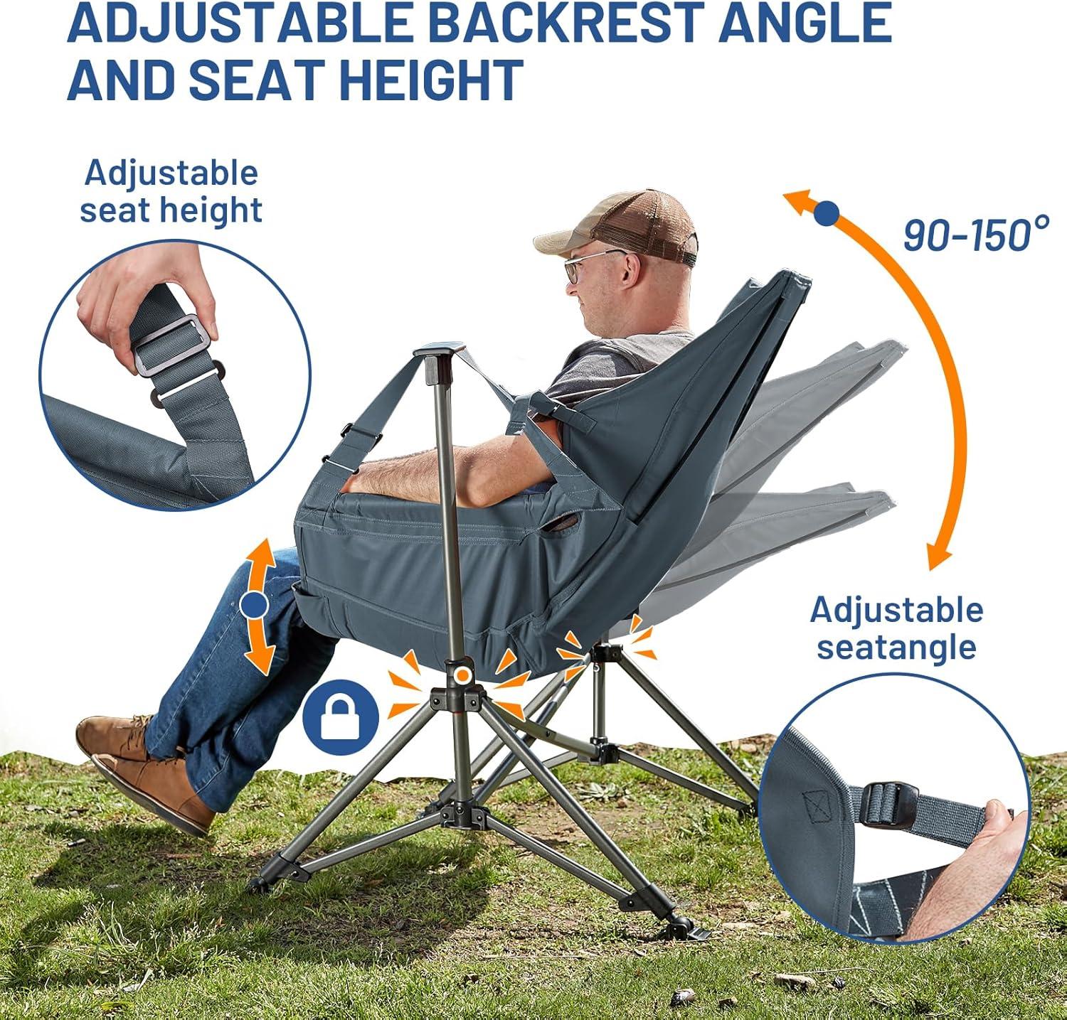 imageTIMBER RIDGE Hammock Camping Chair Oversized Swinging Chair with Adjustable Back and Seat Height Portable Folding Rocking Camping Chair for Outdoor Lawn Backyard and Patio Supports 400lbsBlue2 Pack
