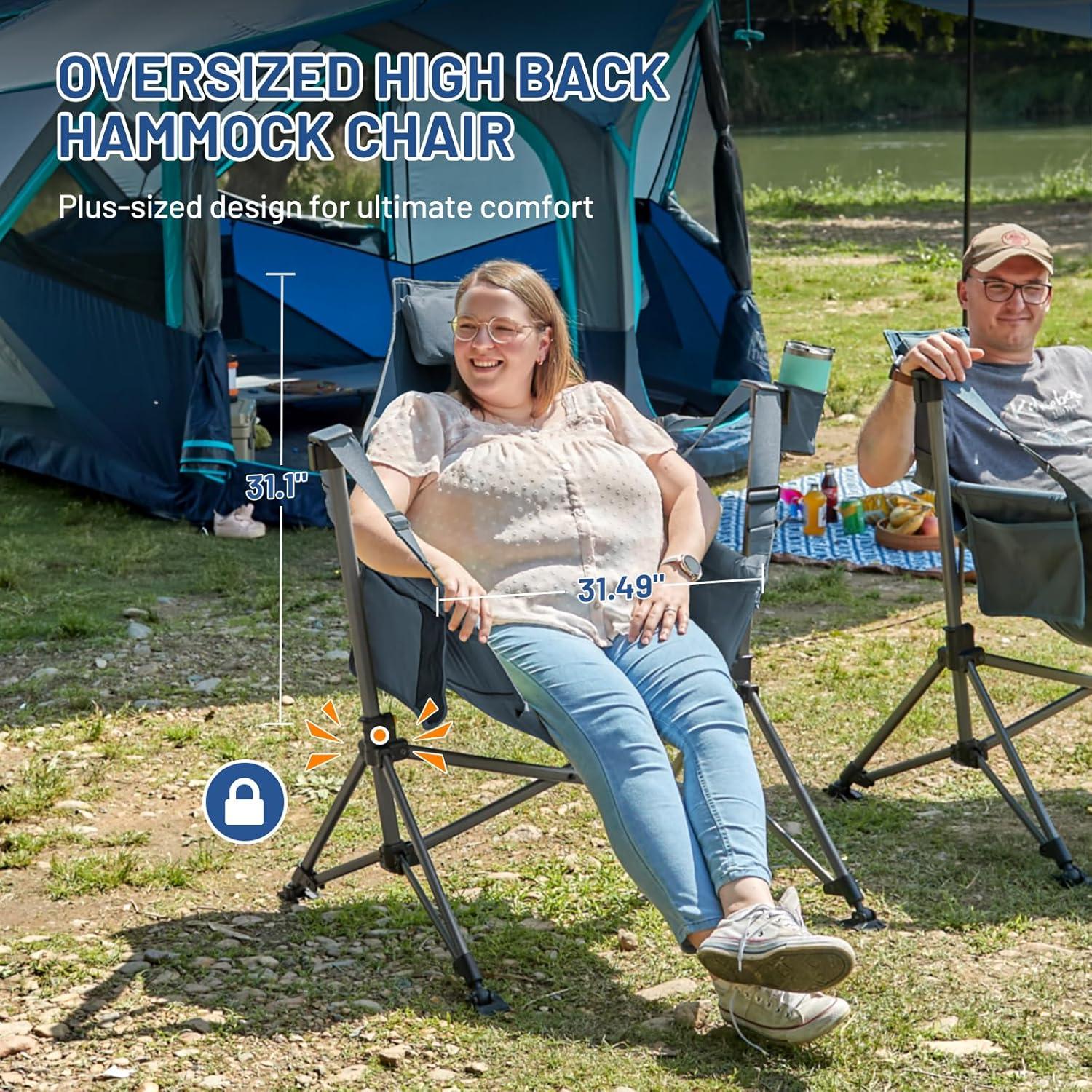 imageTIMBER RIDGE Hammock Camping Chair Oversized Swinging Chair with Adjustable Back and Seat Height Portable Folding Rocking Camping Chair for Outdoor Lawn Backyard and Patio Supports 400lbsBlue2 Pack