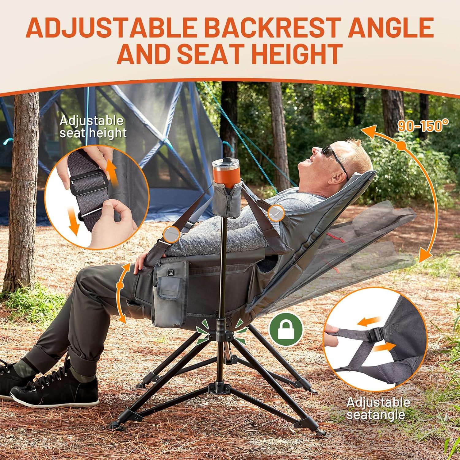 imageTIMBER RIDGE Hammock Camping Chair Oversized Swinging Chair with Adjustable Back and Seat Height Portable Folding Rocking Camping Chair for Outdoor Lawn Backyard and Patio Supports 400lbsGreyheated