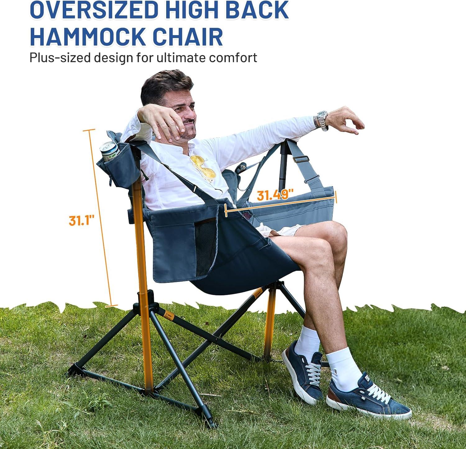 imageTIMBER RIDGE Hammock Camping Chair Oversized Swinging Chair with Adjustable Back and Seat Height Portable Folding Rocking Camping Chair for Outdoor Lawn Backyard and Patio Supports 400lbsBlue