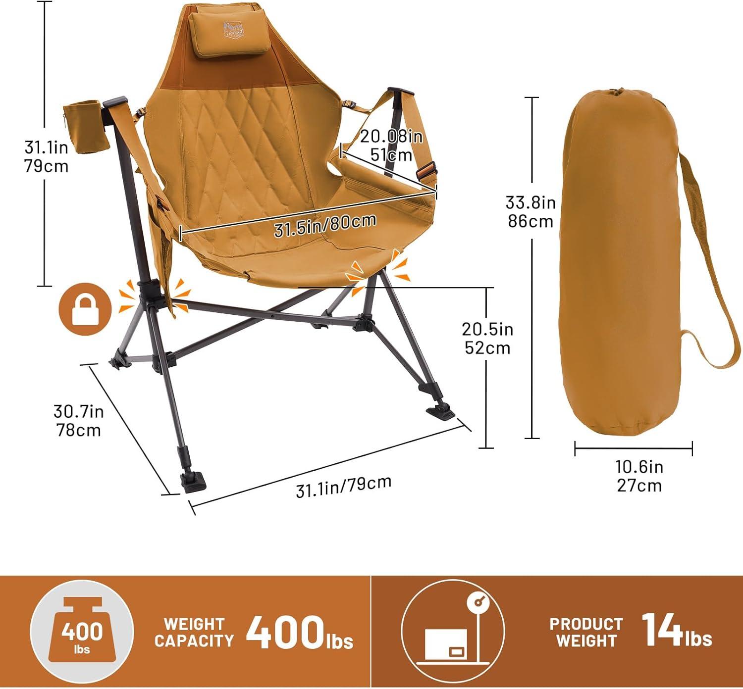 imageTIMBER RIDGE Hammock Camping Chair Oversized Swinging Chair with Adjustable Back and Seat Height Portable Folding Rocking Camping Chair for Outdoor Lawn Backyard and Patio Supports 400lbsOrange