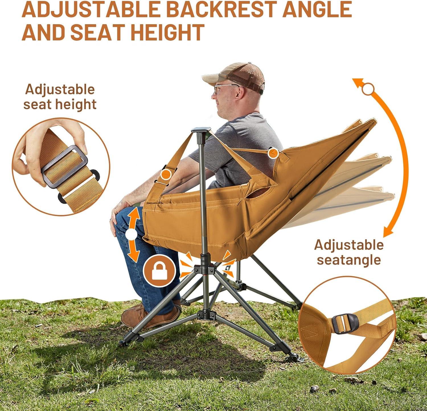 imageTIMBER RIDGE Hammock Camping Chair Oversized Swinging Chair with Adjustable Back and Seat Height Portable Folding Rocking Camping Chair for Outdoor Lawn Backyard and Patio Supports 400lbsOrange
