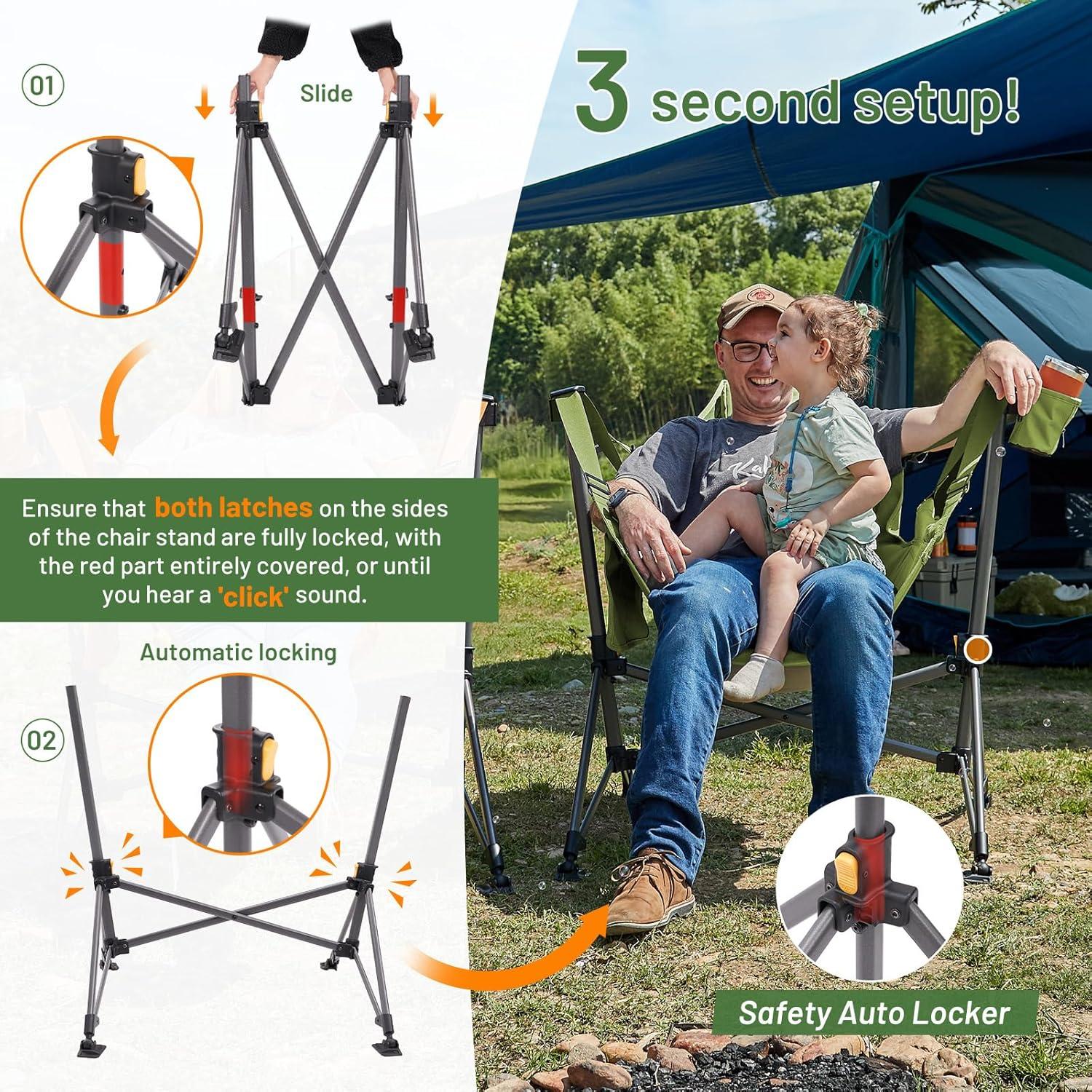 imageTIMBER RIDGE Hammock Camping Chair Oversized Swinging Chair with Adjustable Back and Seat Height Portable Folding Rocking Camping Chair for Outdoor Lawn Backyard and Patio Supports 400lbsGreen2 Pack