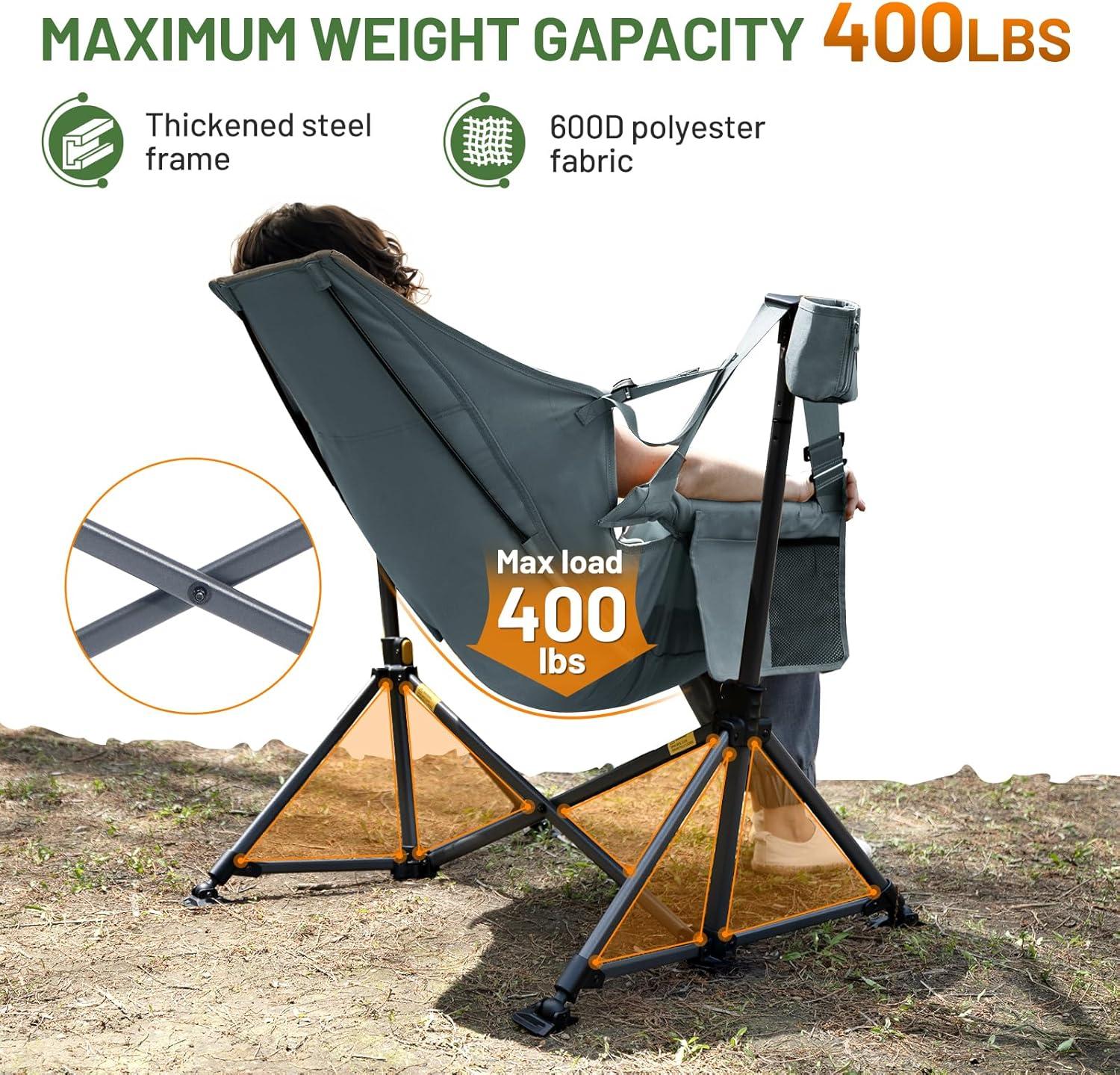 imageTIMBER RIDGE Hammock Camping Chair Oversized Swinging Chair with Adjustable Back and Seat Height Portable Folding Rocking Camping Chair for Outdoor Lawn Backyard and Patio Supports 400lbsGrey