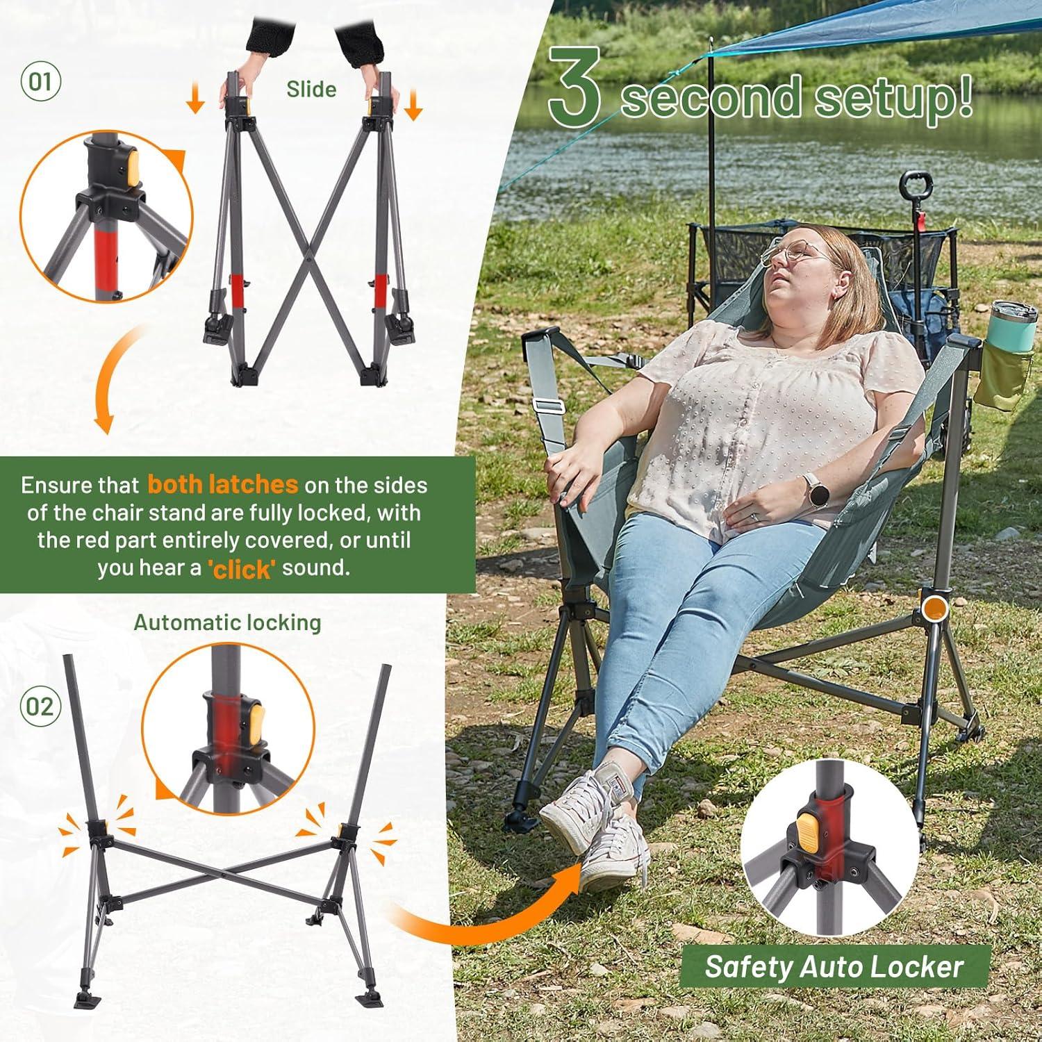imageTIMBER RIDGE Hammock Camping Chair Oversized Swinging Chair with Adjustable Back and Seat Height Portable Folding Rocking Camping Chair for Outdoor Lawn Backyard and Patio Supports 400lbsGrey2 Pack