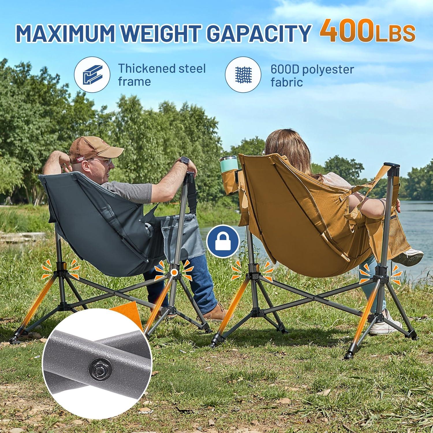 imageTIMBER RIDGE Hammock Camping Chair Oversized Swinging Chair with Adjustable Back and Seat Height Portable Folding Rocking Camping Chair for Outdoor Lawn Backyard and Patio Supports 400lbsBlue2 Pack