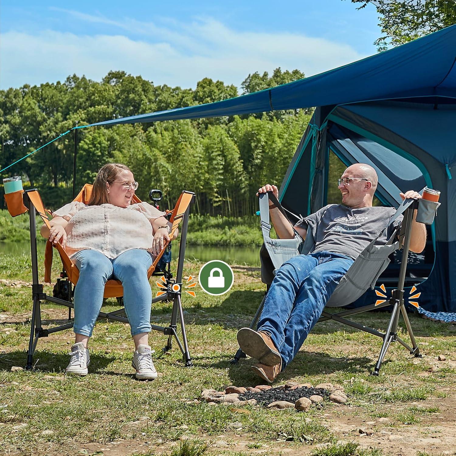 imageTIMBER RIDGE Hammock Camping Chair Oversized Swinging Chair with Adjustable Back and Seat Height Portable Folding Rocking Camping Chair for Outdoor Lawn Backyard and Patio Supports 400lbsGrey2 Pack