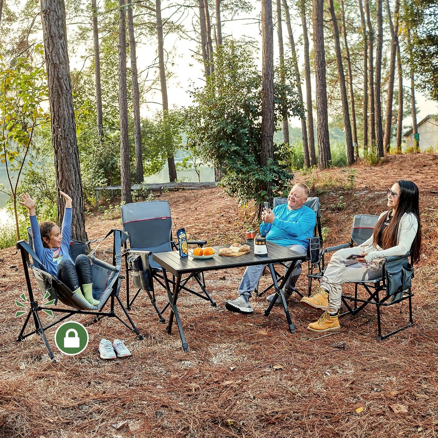 imageTIMBER RIDGE Hammock Camping Chair Oversized Swinging Chair with Adjustable Back and Seat Height Portable Folding Rocking Camping Chair for Outdoor Lawn Backyard and Patio Supports 400lbsGreyheated 2 Pack