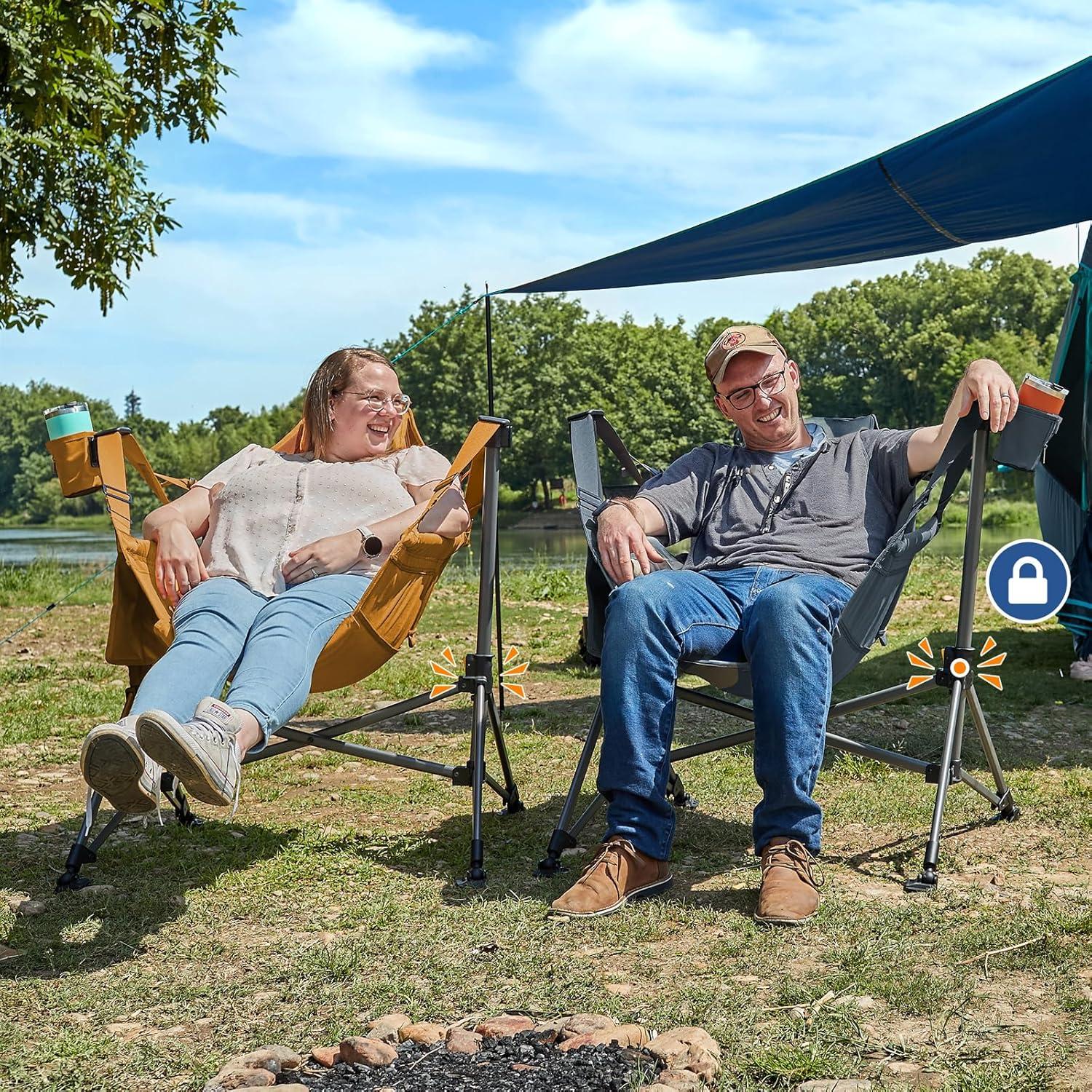 imageTIMBER RIDGE Hammock Camping Chair Oversized Swinging Chair with Adjustable Back and Seat Height Portable Folding Rocking Camping Chair for Outdoor Lawn Backyard and Patio Supports 400lbsBlue2 Pack