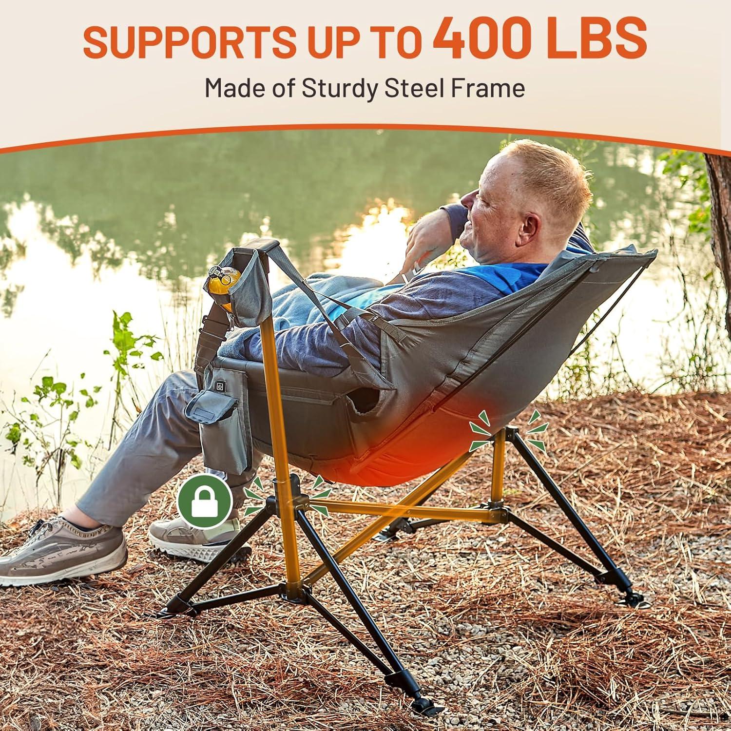 imageTIMBER RIDGE Hammock Camping Chair Oversized Swinging Chair with Adjustable Back and Seat Height Portable Folding Rocking Camping Chair for Outdoor Lawn Backyard and Patio Supports 400lbsGreyheated