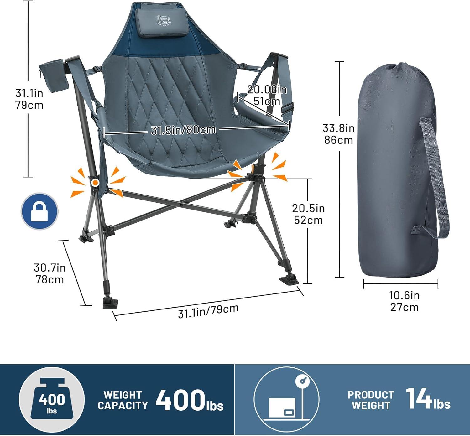 imageTIMBER RIDGE Hammock Camping Chair Oversized Swinging Chair with Adjustable Back and Seat Height Portable Folding Rocking Camping Chair for Outdoor Lawn Backyard and Patio Supports 400lbsBlue2 Pack