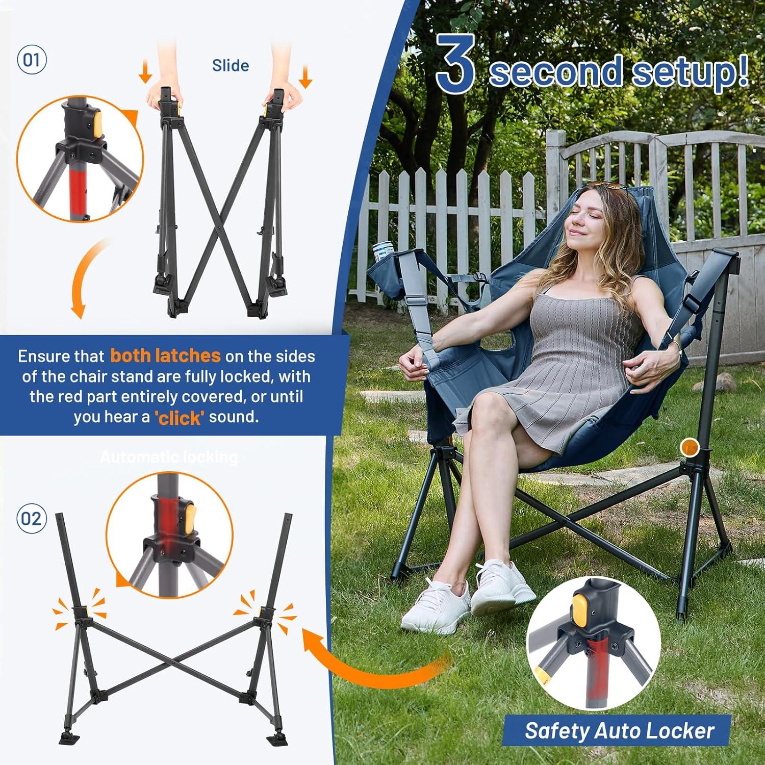 imageTIMBER RIDGE Hammock Camping Chair Oversized Swinging Chair with Adjustable Back and Seat Height Portable Folding Rocking Camping Chair for Outdoor Lawn Backyard and Patio Supports 400lbsBlue