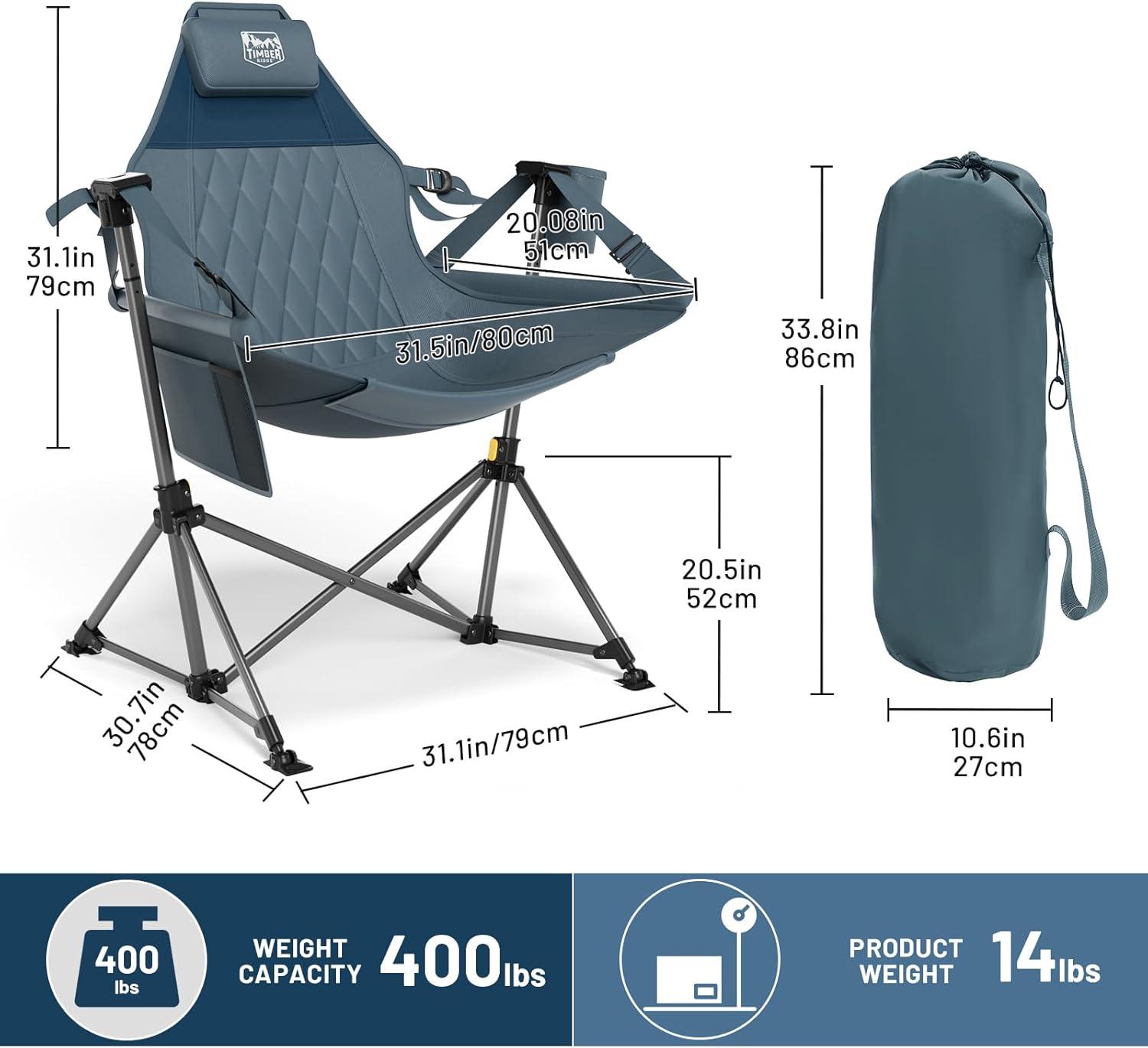 imageTIMBER RIDGE Hammock Camping Chair Oversized Swinging Chair with Adjustable Back and Seat Height Portable Folding Rocking Camping Chair for Outdoor Lawn Backyard and Patio Supports 400lbsBlue